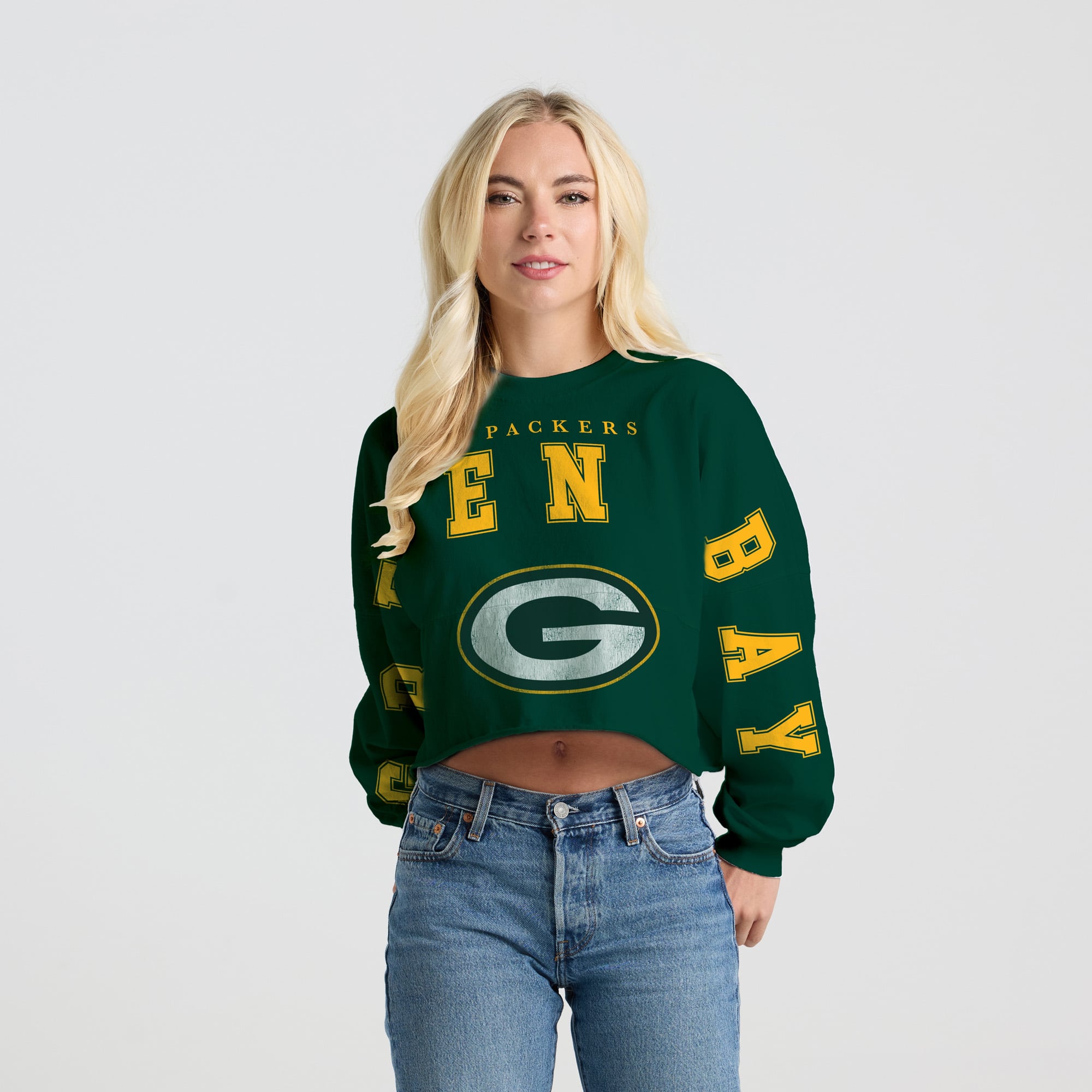 Women's Spirit Jersey Green Bay Packers Cropped Long Sleeve T-Shirt