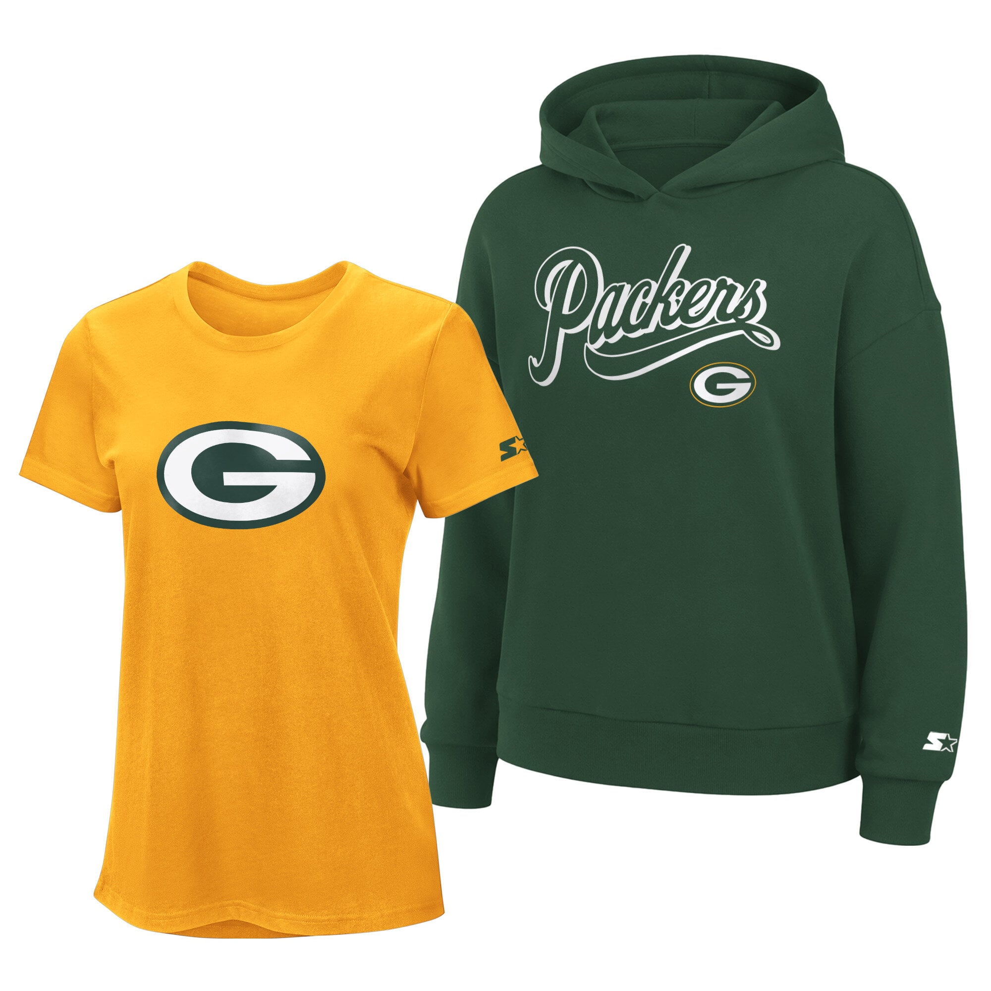 Ensemble sweat à capuche et t-shirt Starter or/vert Green Bay Packers pour femme