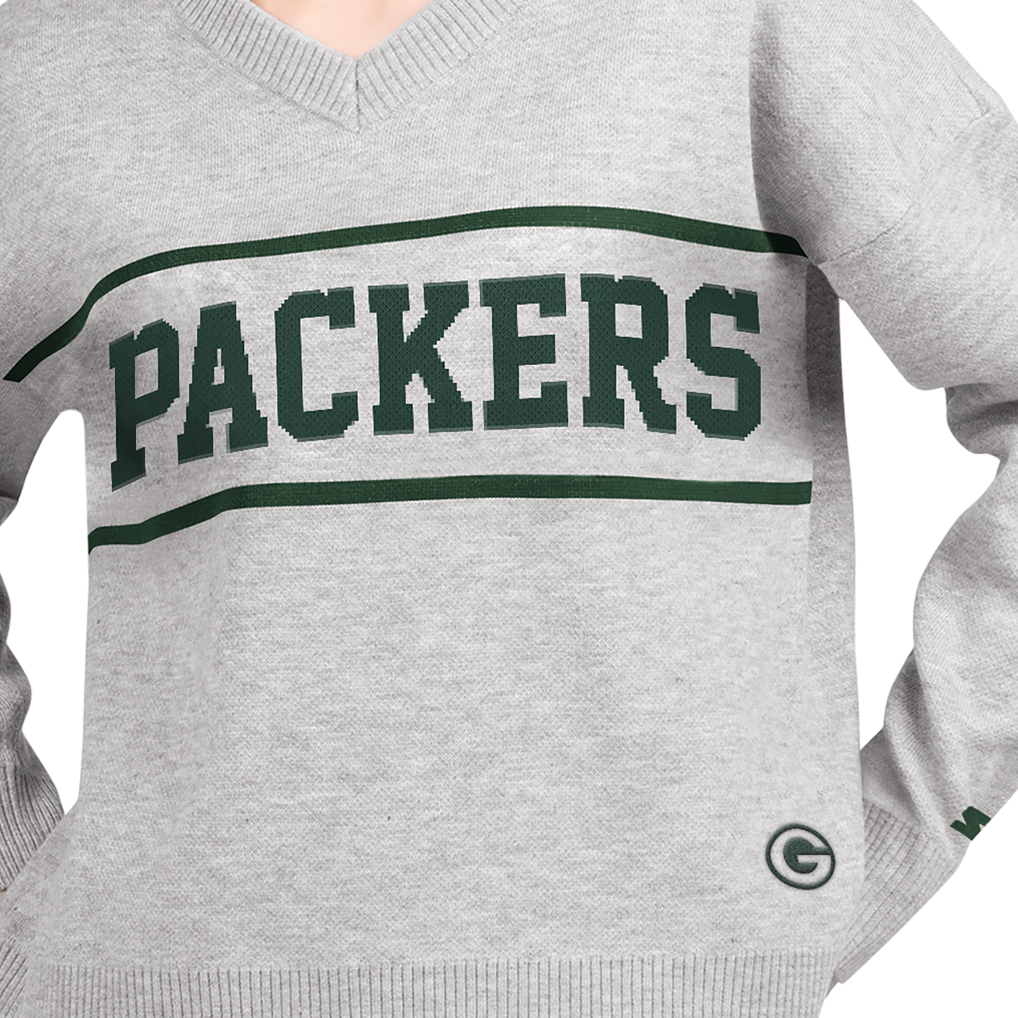 Pull à col en V Starter gris pour femme, Green Bay Packers Best Shot