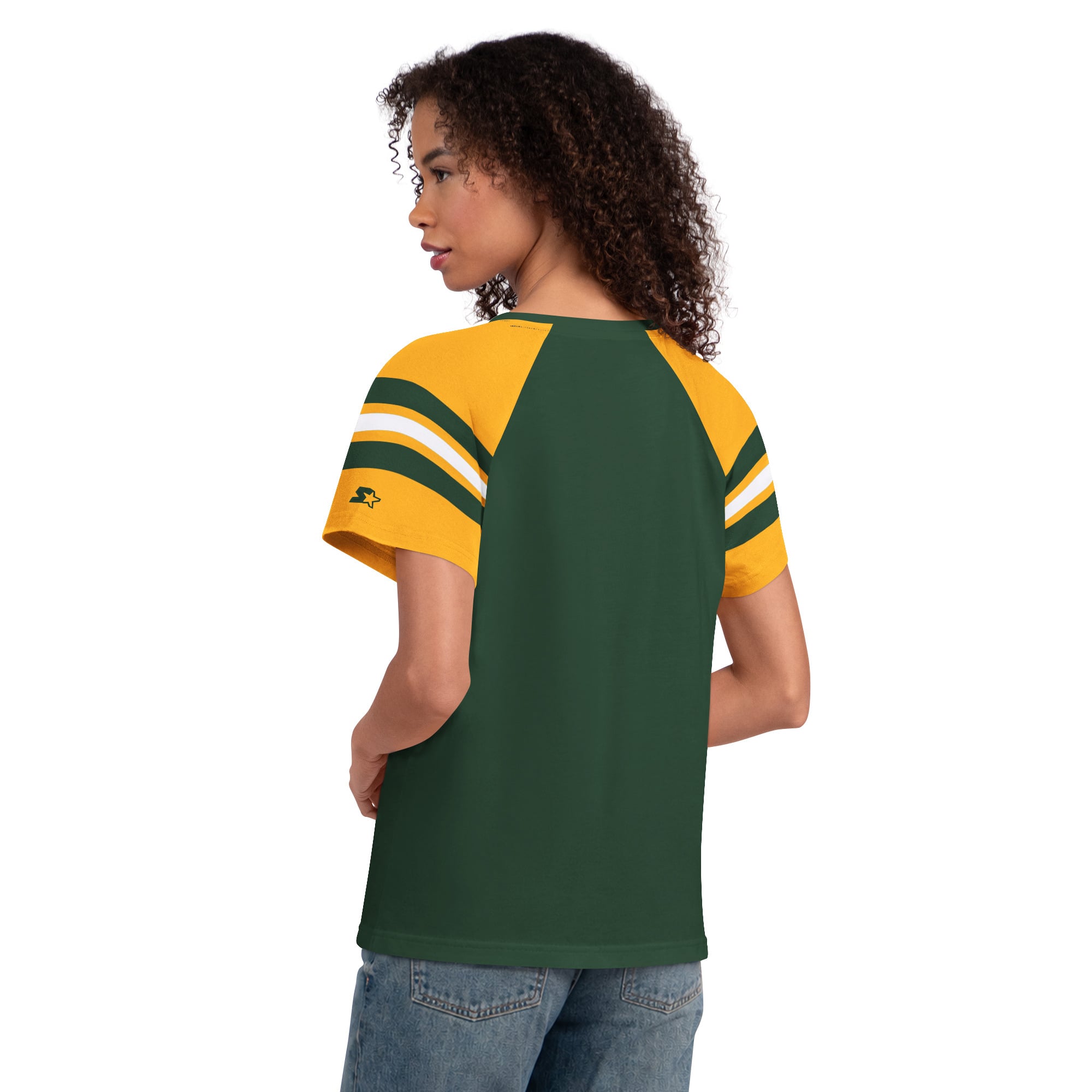 T-shirt raglan à col cranté Starter Green Bay Packers pour femmes
