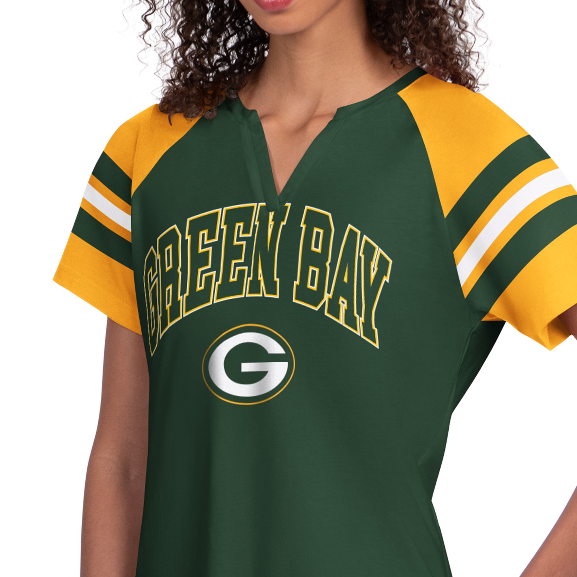 T-shirt raglan à col cranté Starter Green Bay Packers pour femmes
