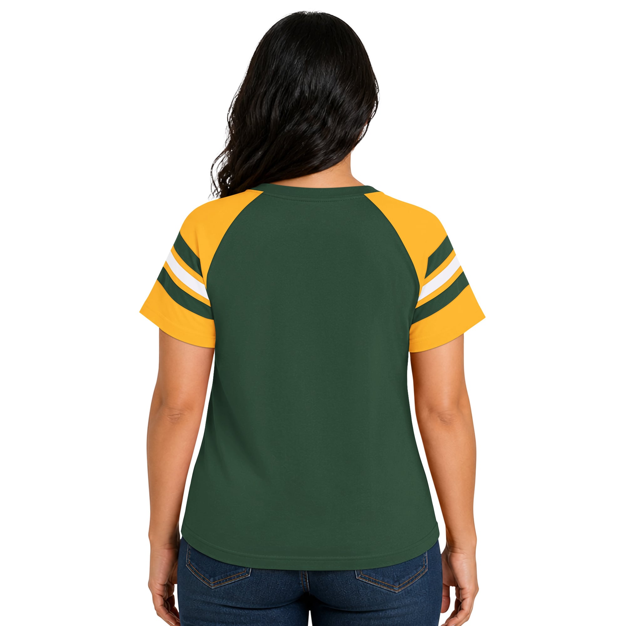T-shirt raglan à col cranté Green Bay Packers grande taille pour femme