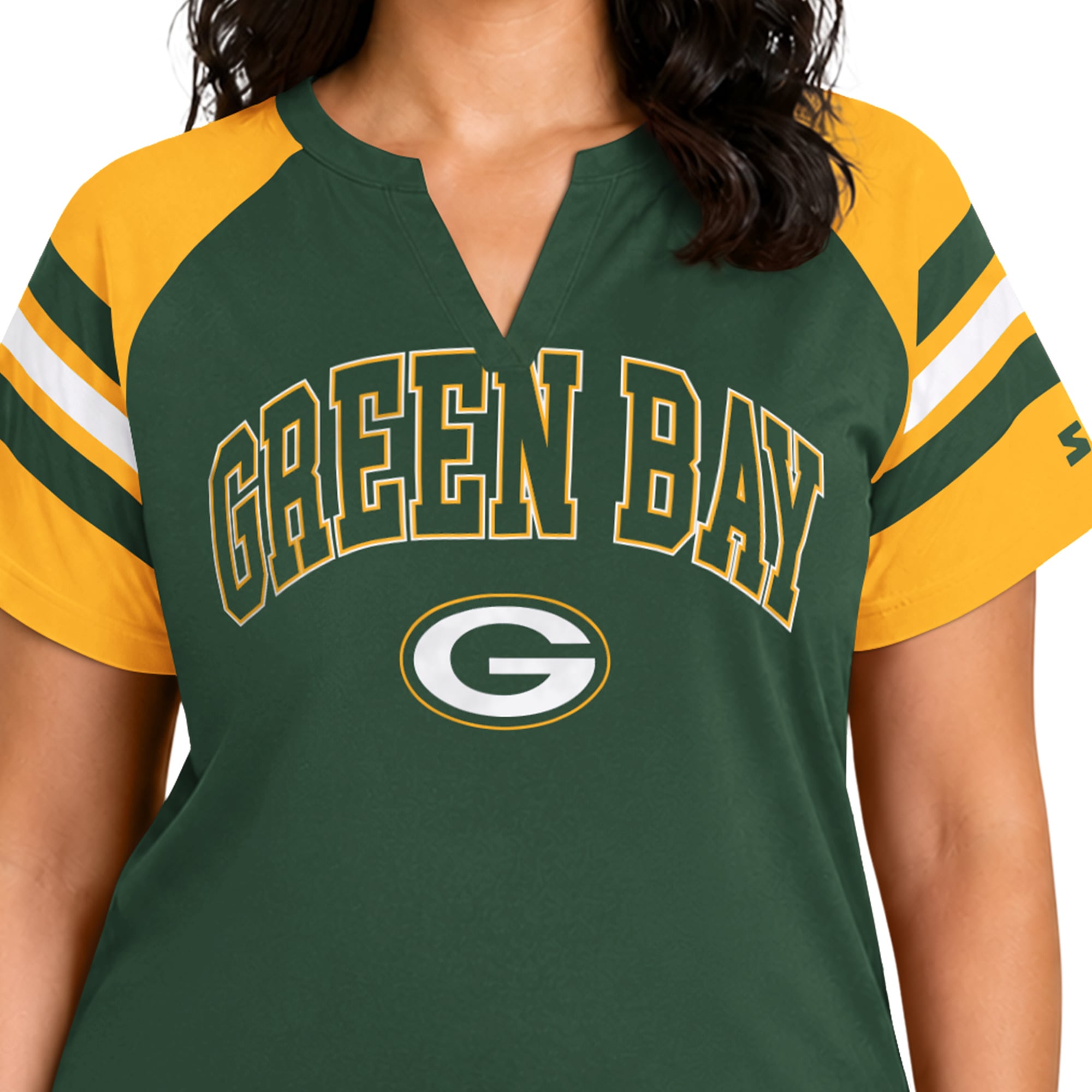 T-shirt raglan à col cranté Green Bay Packers grande taille pour femme
