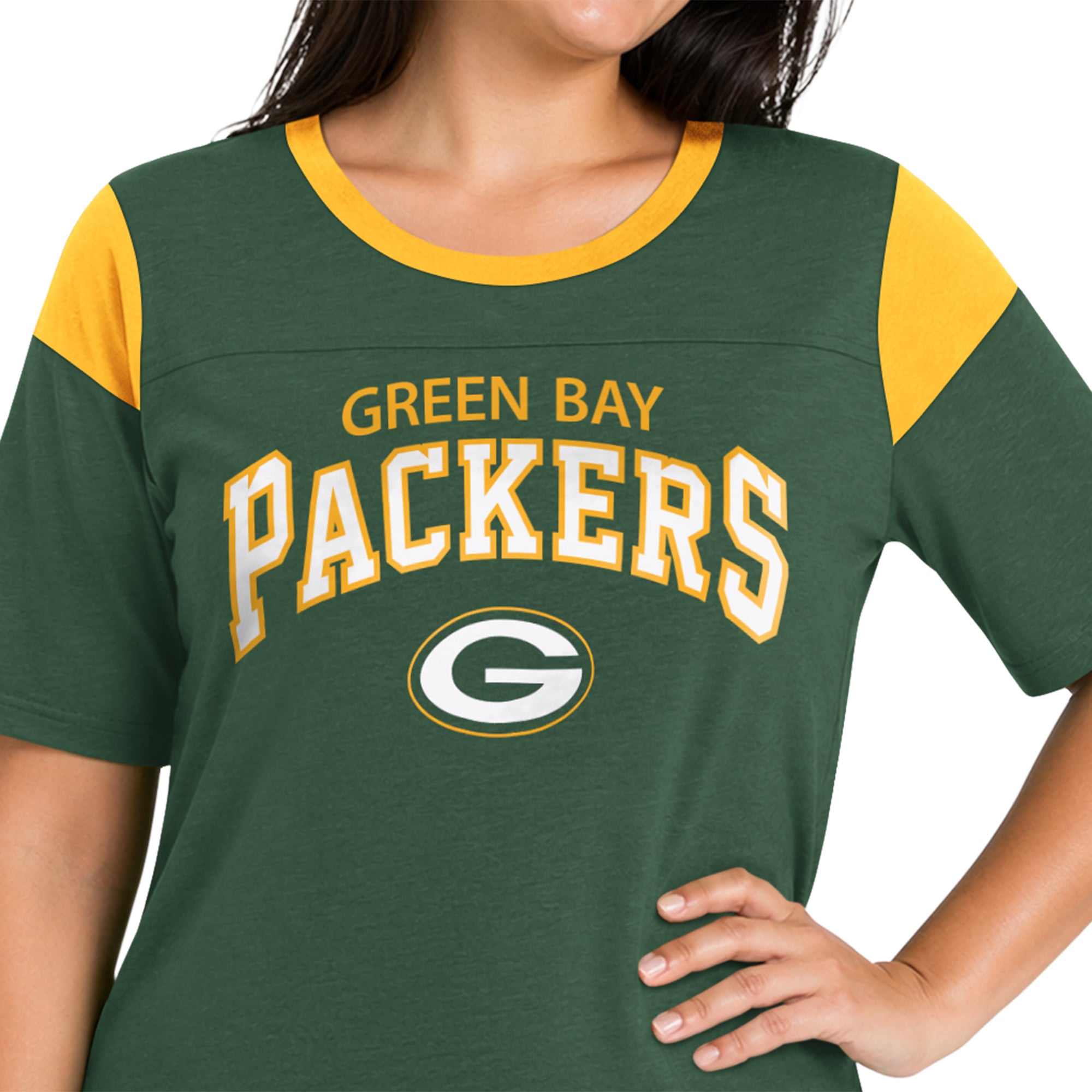 T-shirt Starter Green Bay Packers grande taille pour femme, style linebacker, en maille chinée.