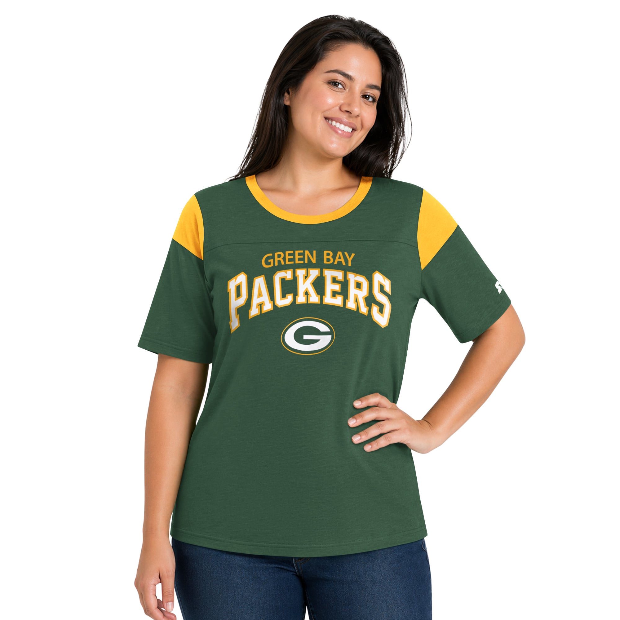 T-shirt Starter Green Bay Packers grande taille pour femme, style linebacker, en maille chinée.