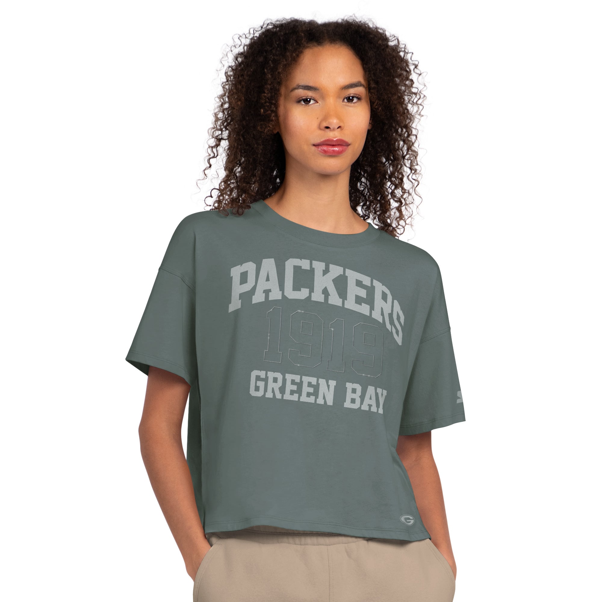 T-shirt court à strass Starter Green Bay Packers pour femme