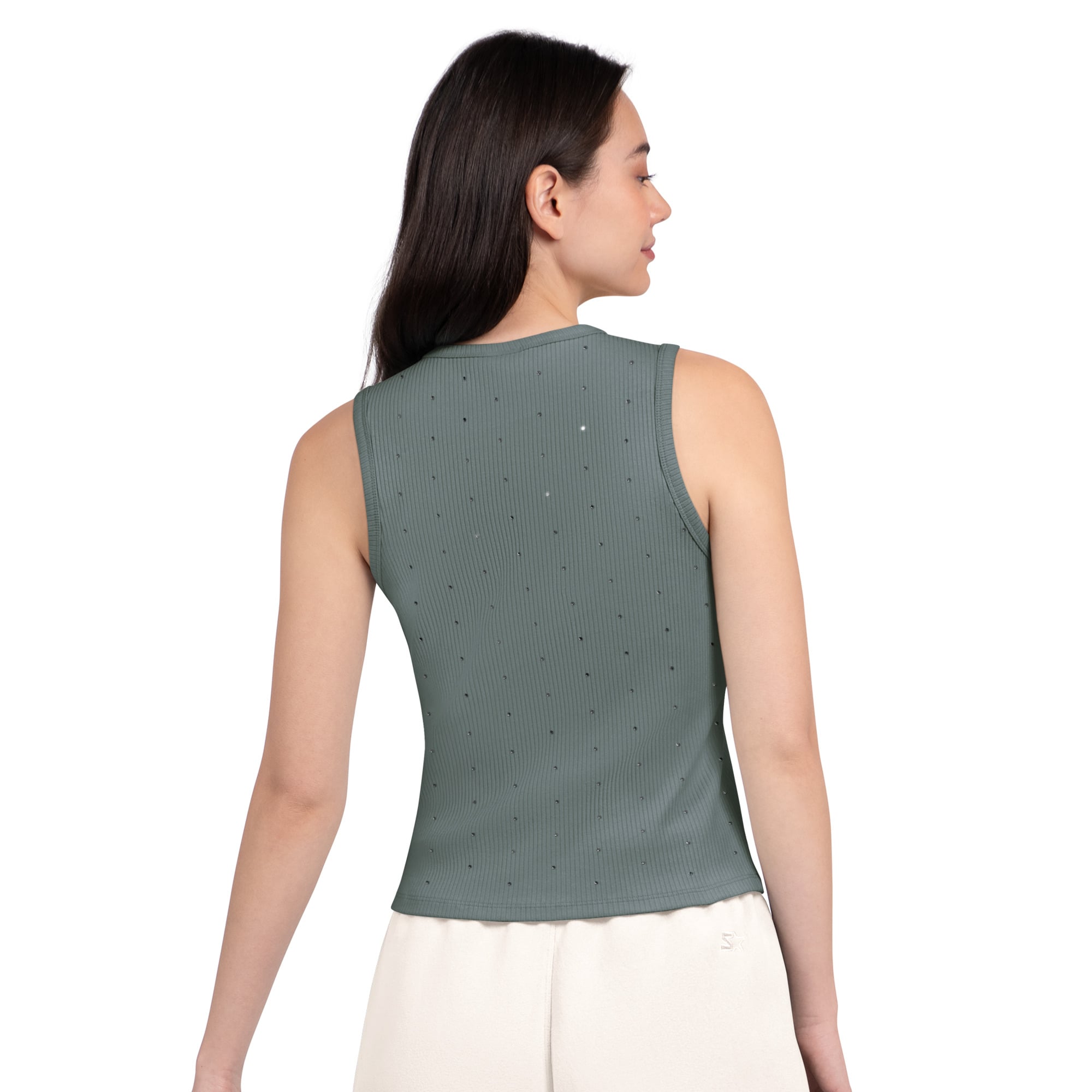 Débardeur côtelé Starter Tan Green Bay Packers pour femme, orné de strass