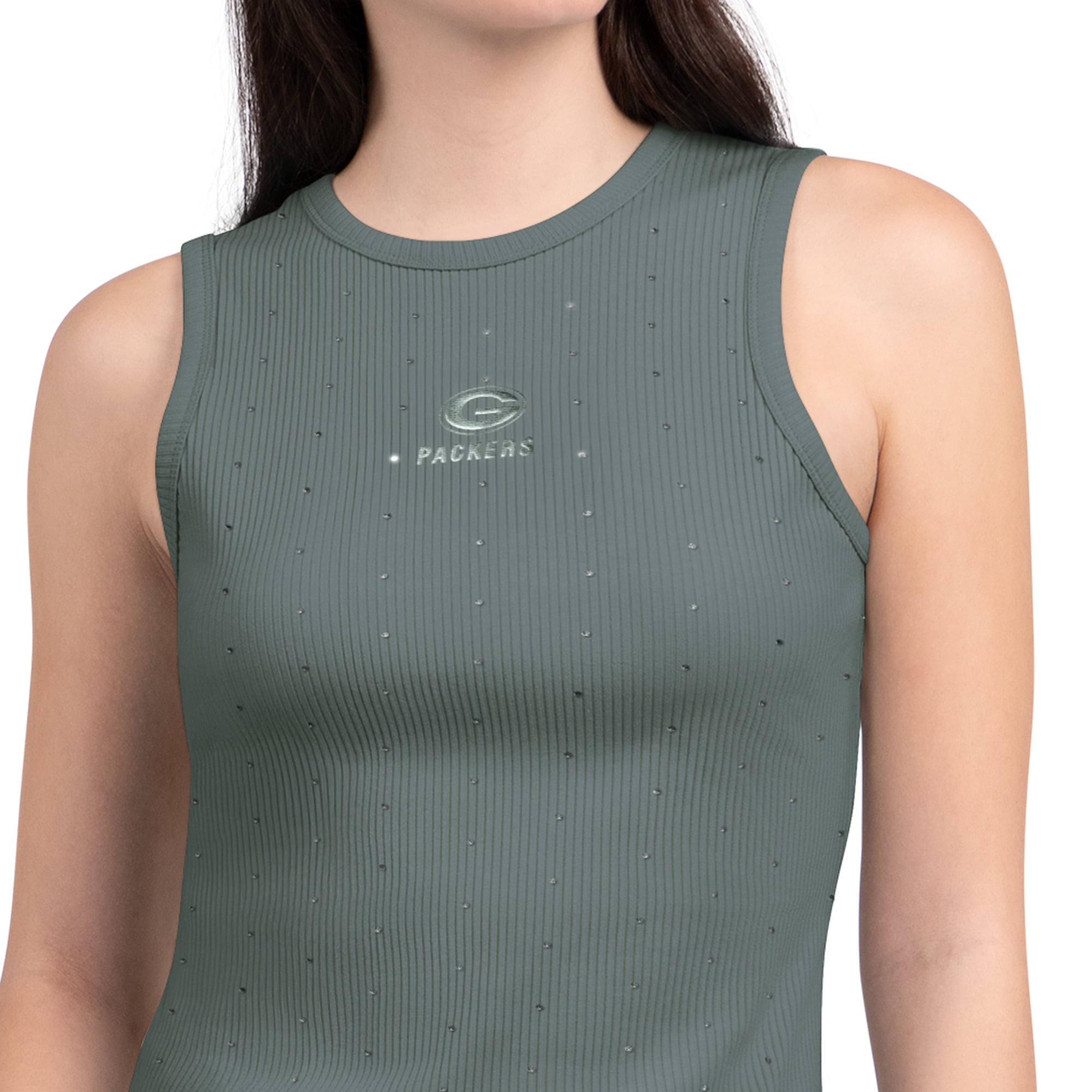 Débardeur côtelé Starter Tan Green Bay Packers pour femme, orné de strass
