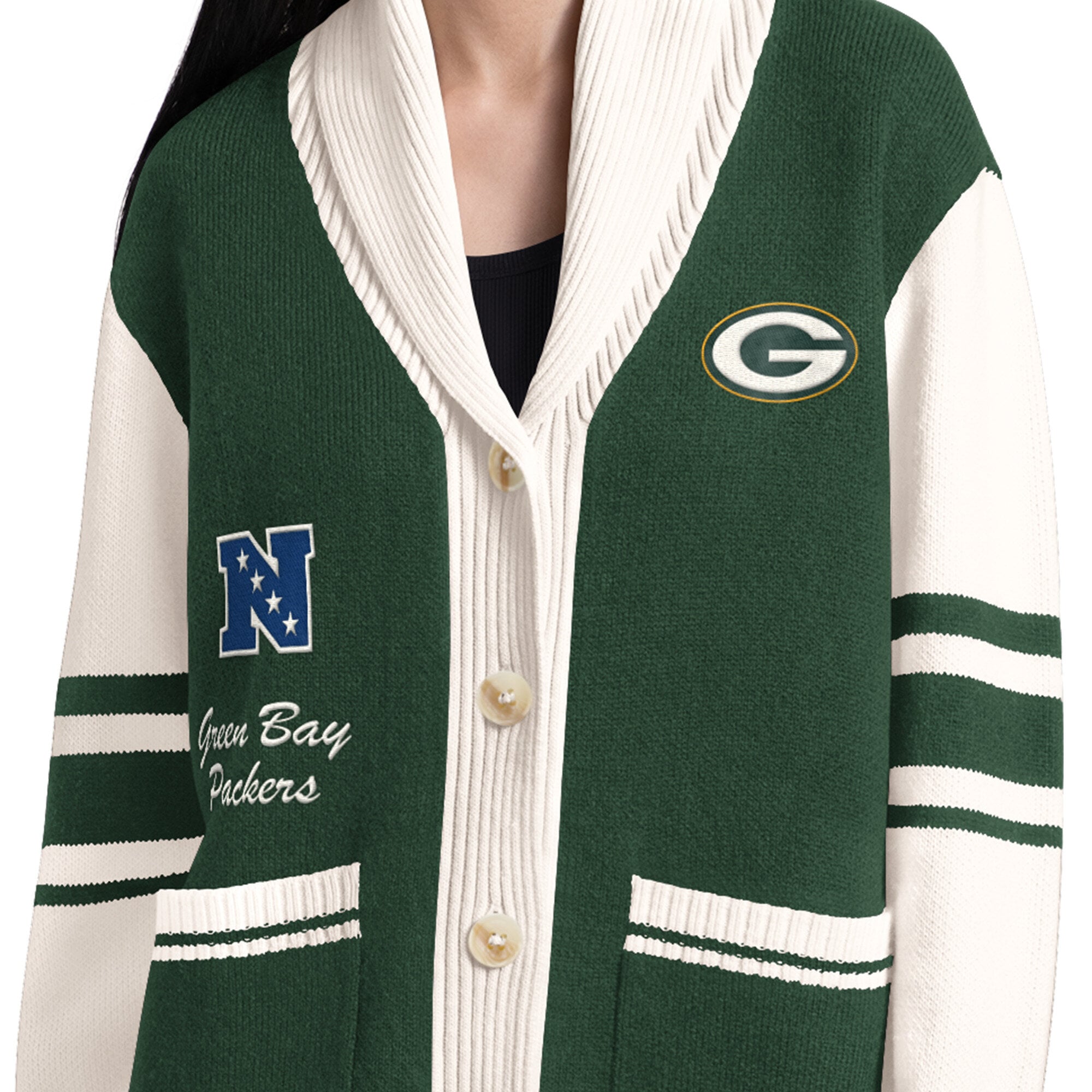 Gilet boutonné à col châle Starter Green Bay Packers Strike Zone pour femme
