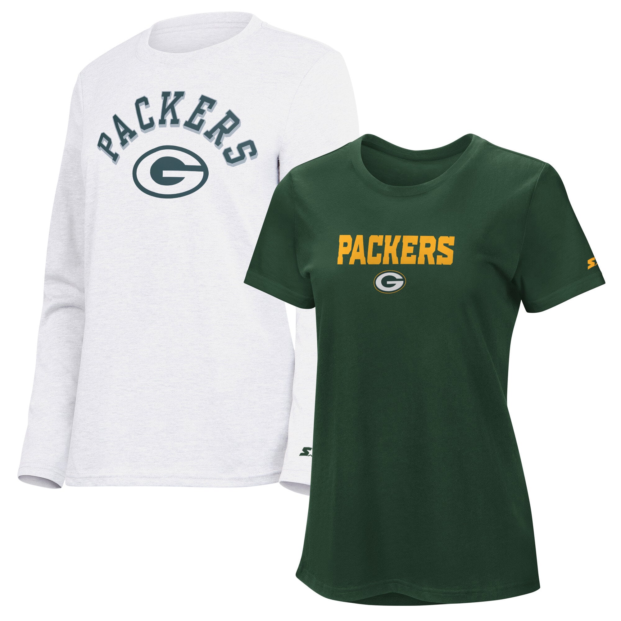 Pack de t-shirts à manches courtes et longues Starter Green/Cash Green Bay Packers pour femmes