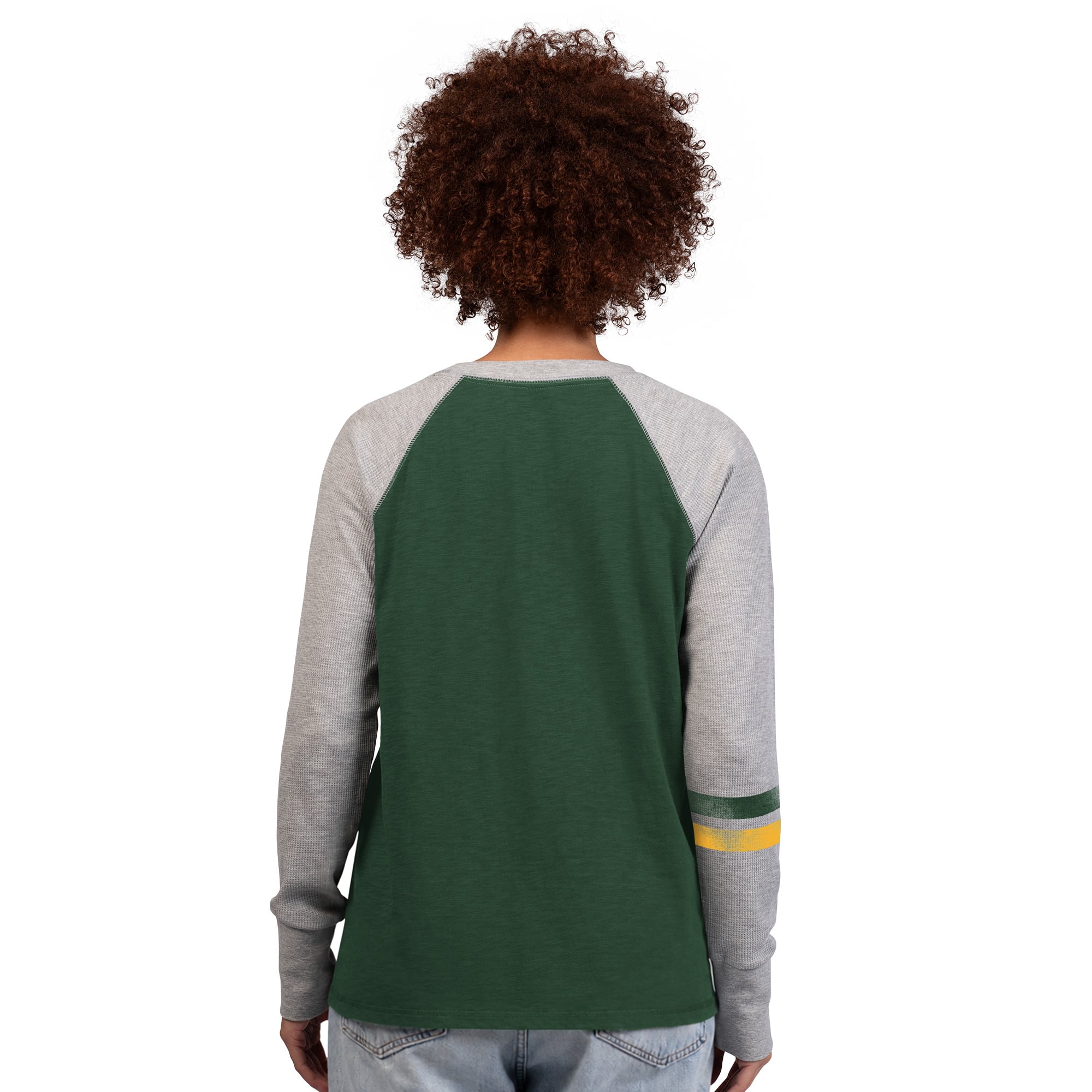 T-shirt à manches longues raglan en maille gaufrée Starter vert/gris Green Bay Packers pour femmes