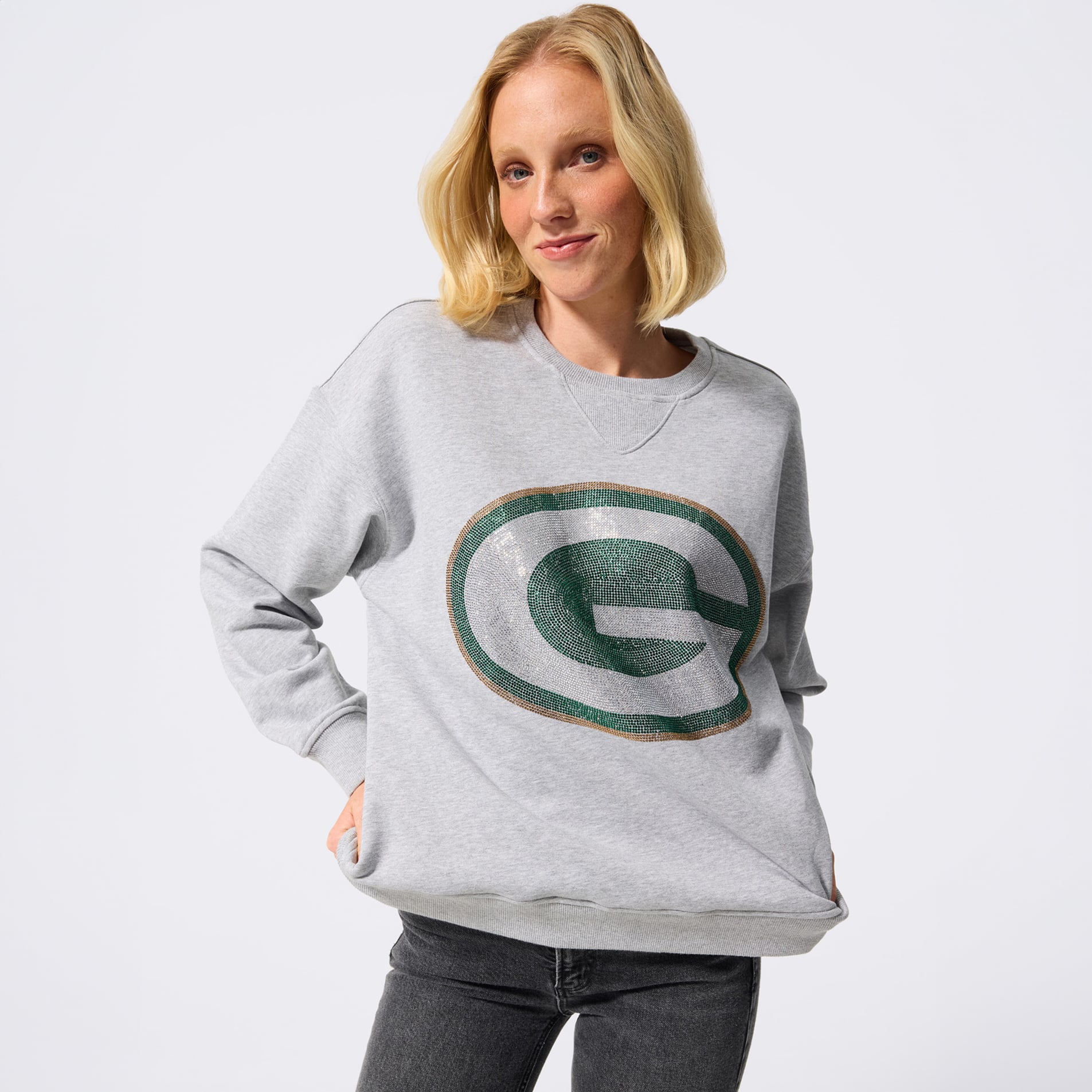 Sweat-shirt à capuche Terez Gray Green Bay Packers pour femme, logo en pierre précieuse