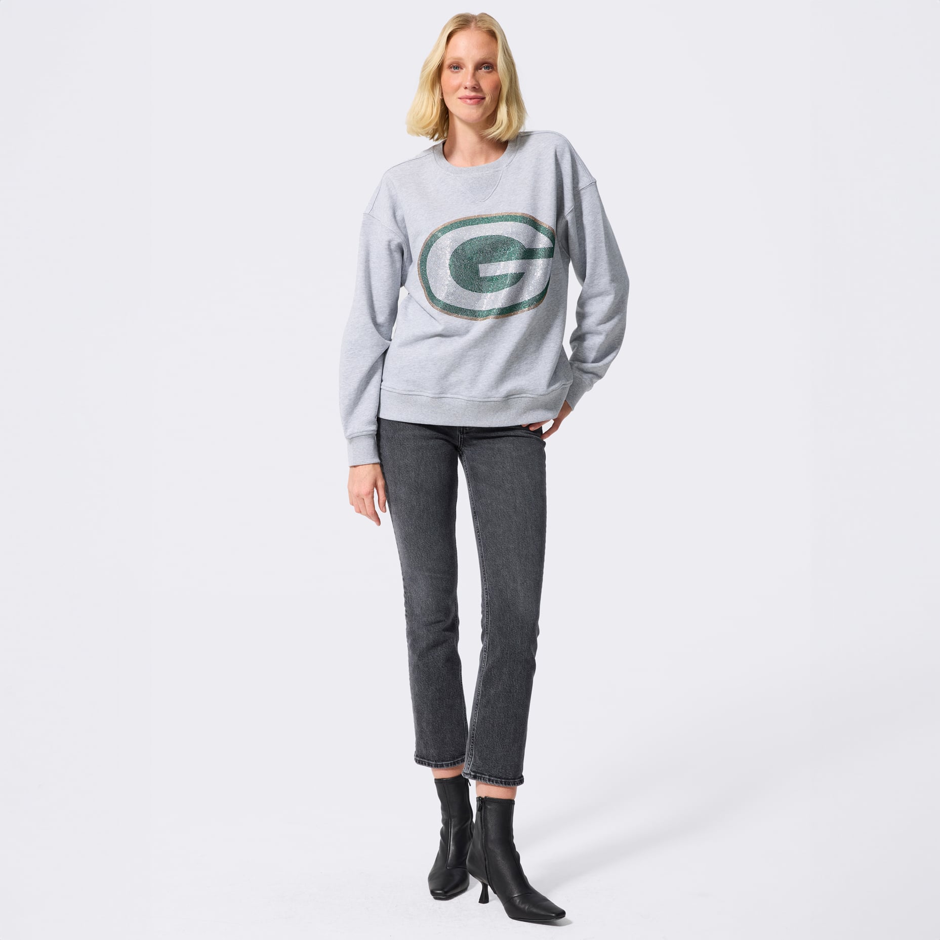 Sweat-shirt à capuche Terez Gray Green Bay Packers pour femme, logo en pierre précieuse