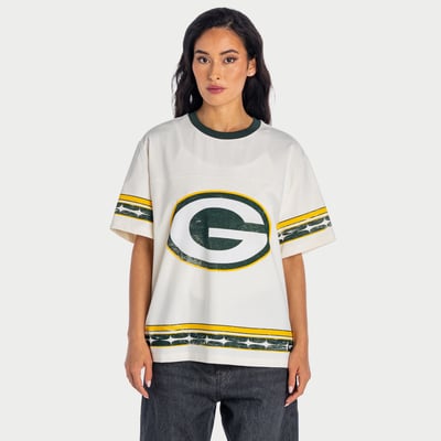  Green Bay Packers The Wild Collective Women's Oversized Established Boyfriend T-Shirt - Cream