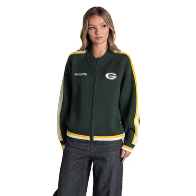 Green Bay Packers The Wild Collective Women's Raglan Tri-Blend Full-Zip Sweater - Green