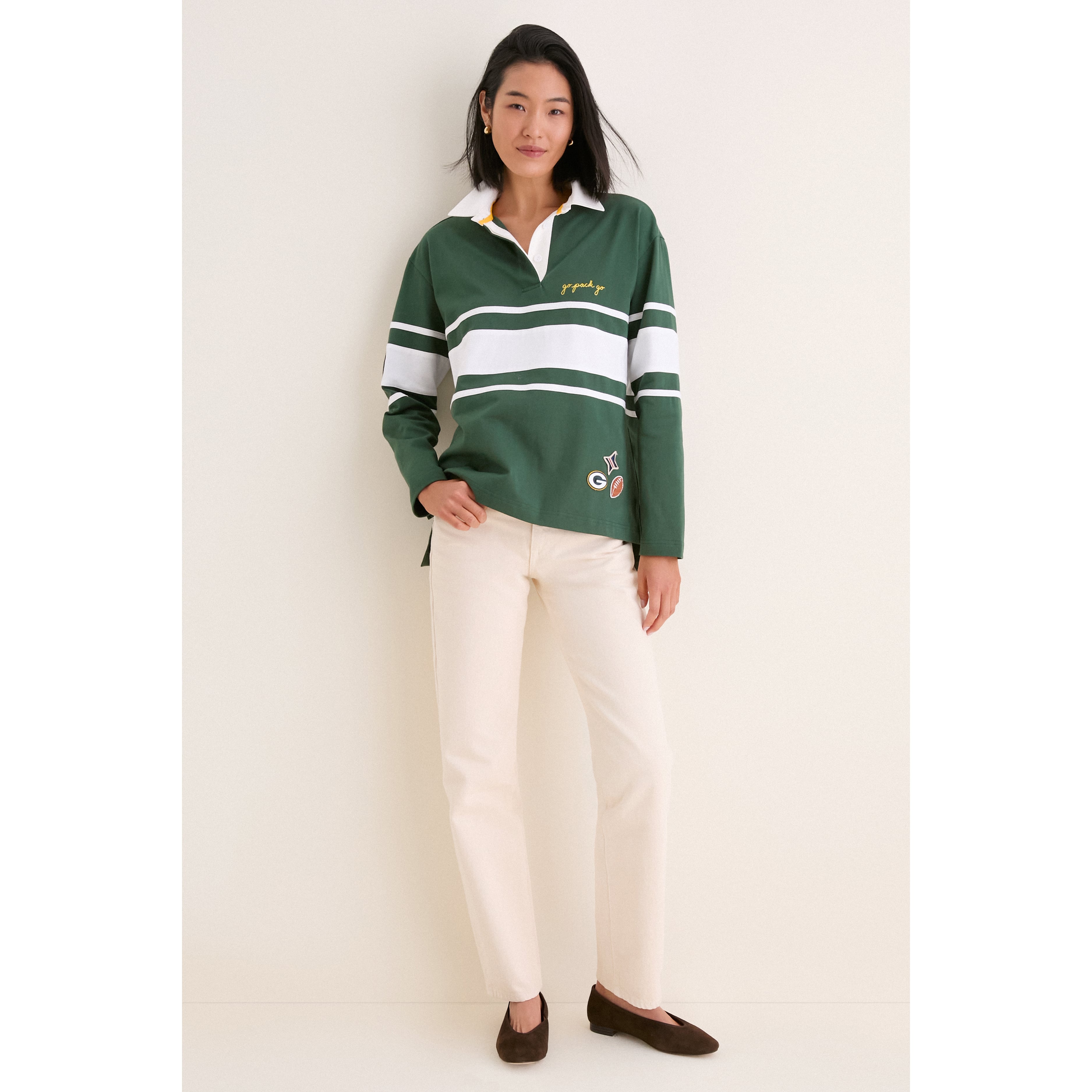 Polo de rugby à manches longues Tuckernuck Green Bay Packers pour femme