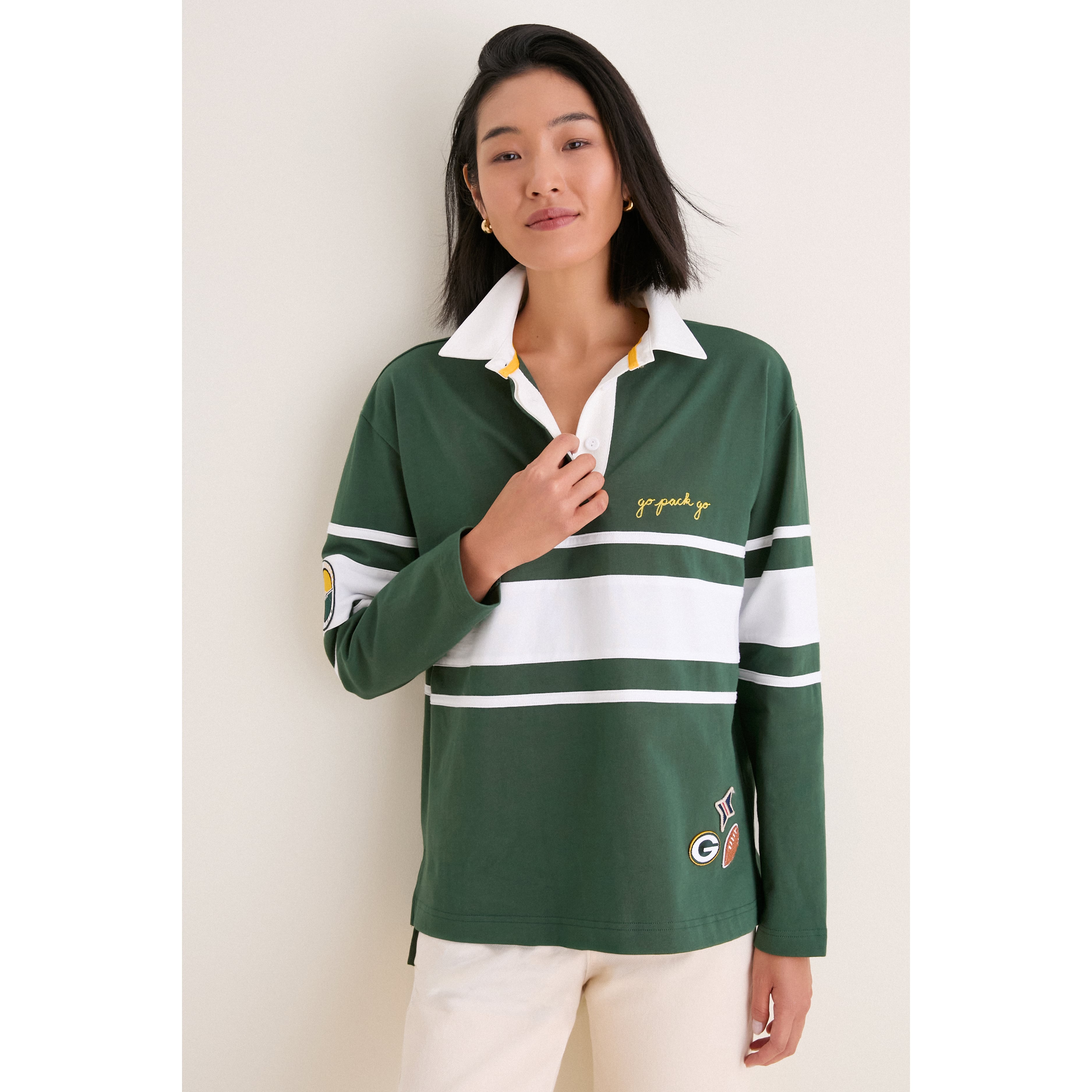 Polo de rugby à manches longues Tuckernuck Green Bay Packers pour femme
