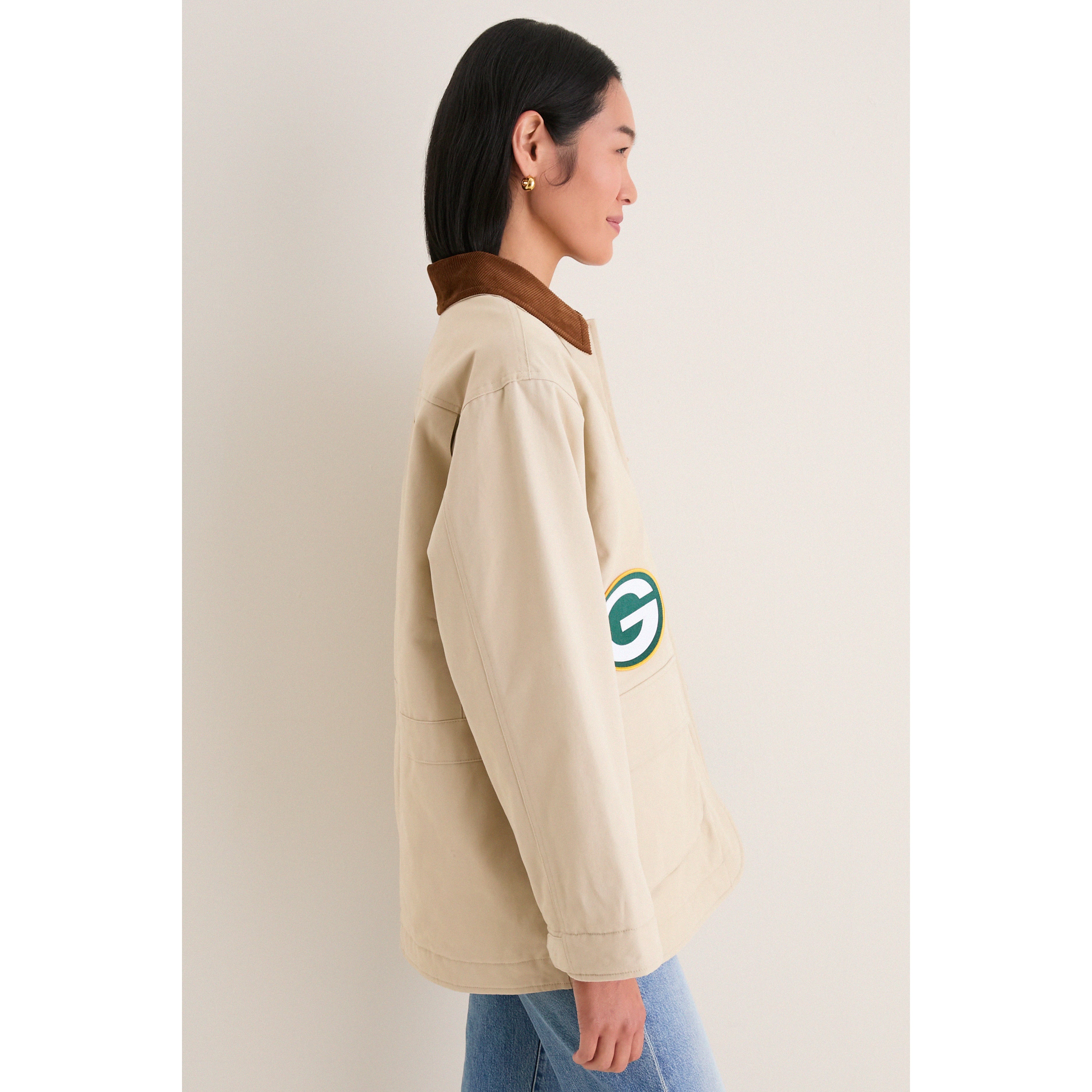 Veste de grange Tuckernuck Stone Green Bay Packers pour femmes, à boutons-pression.