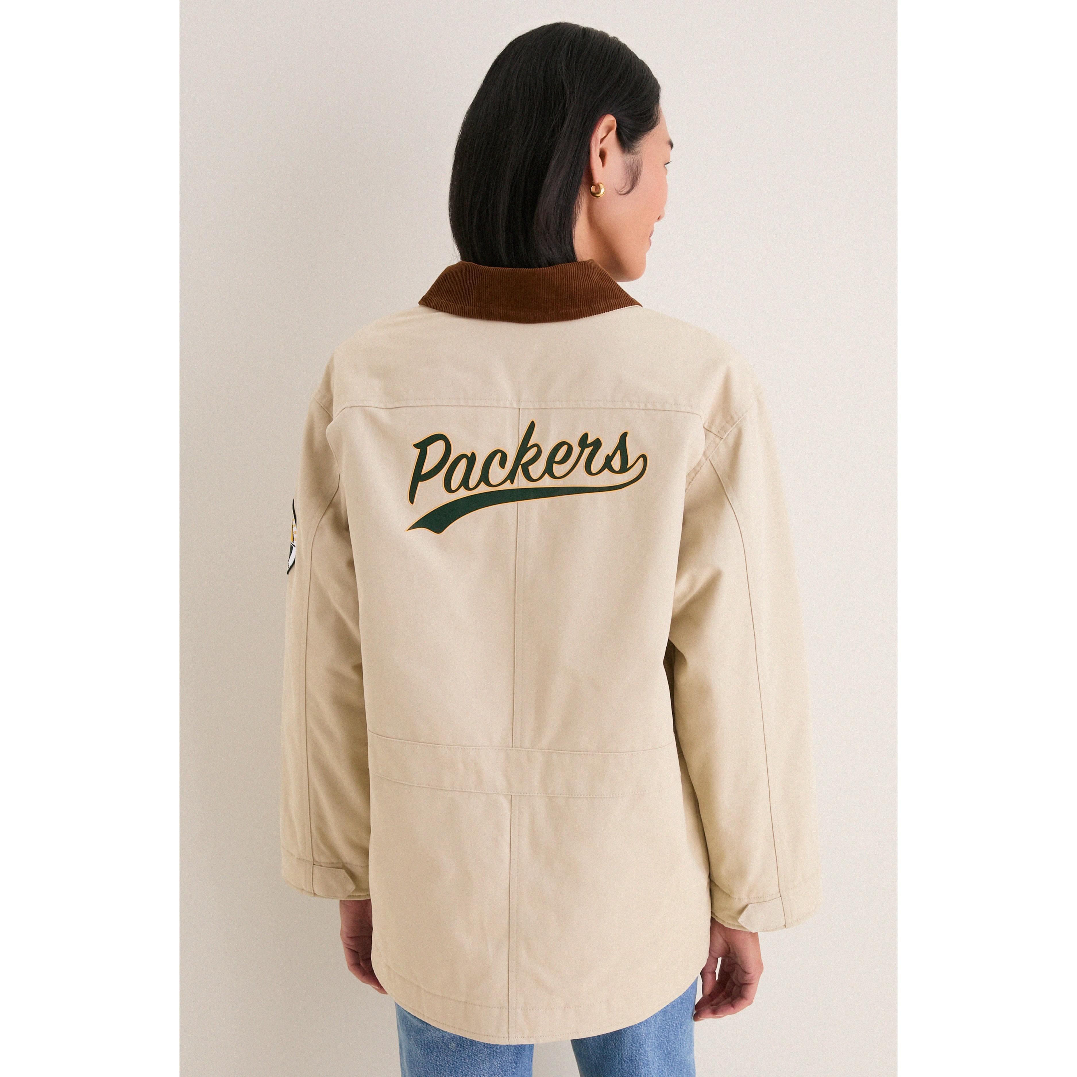 Veste de grange Tuckernuck Stone Green Bay Packers pour femmes, à boutons-pression.