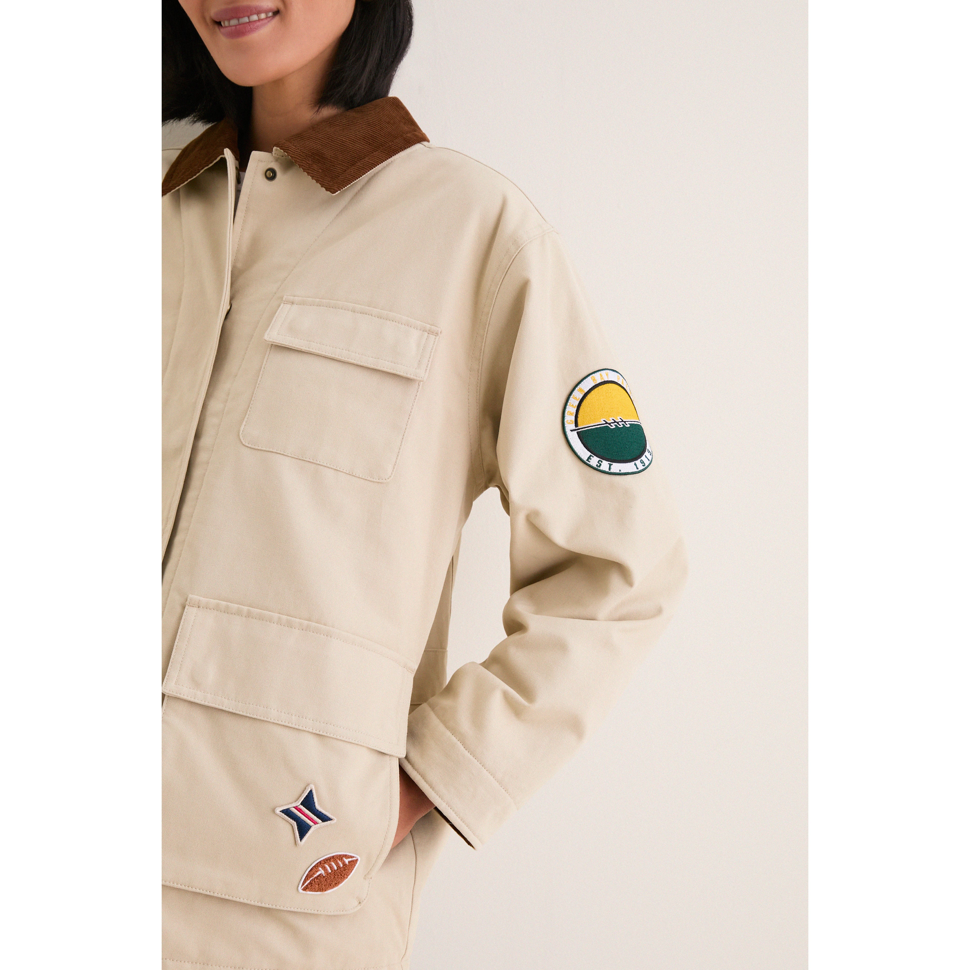 Veste de grange Tuckernuck Stone Green Bay Packers pour femmes, à boutons-pression.