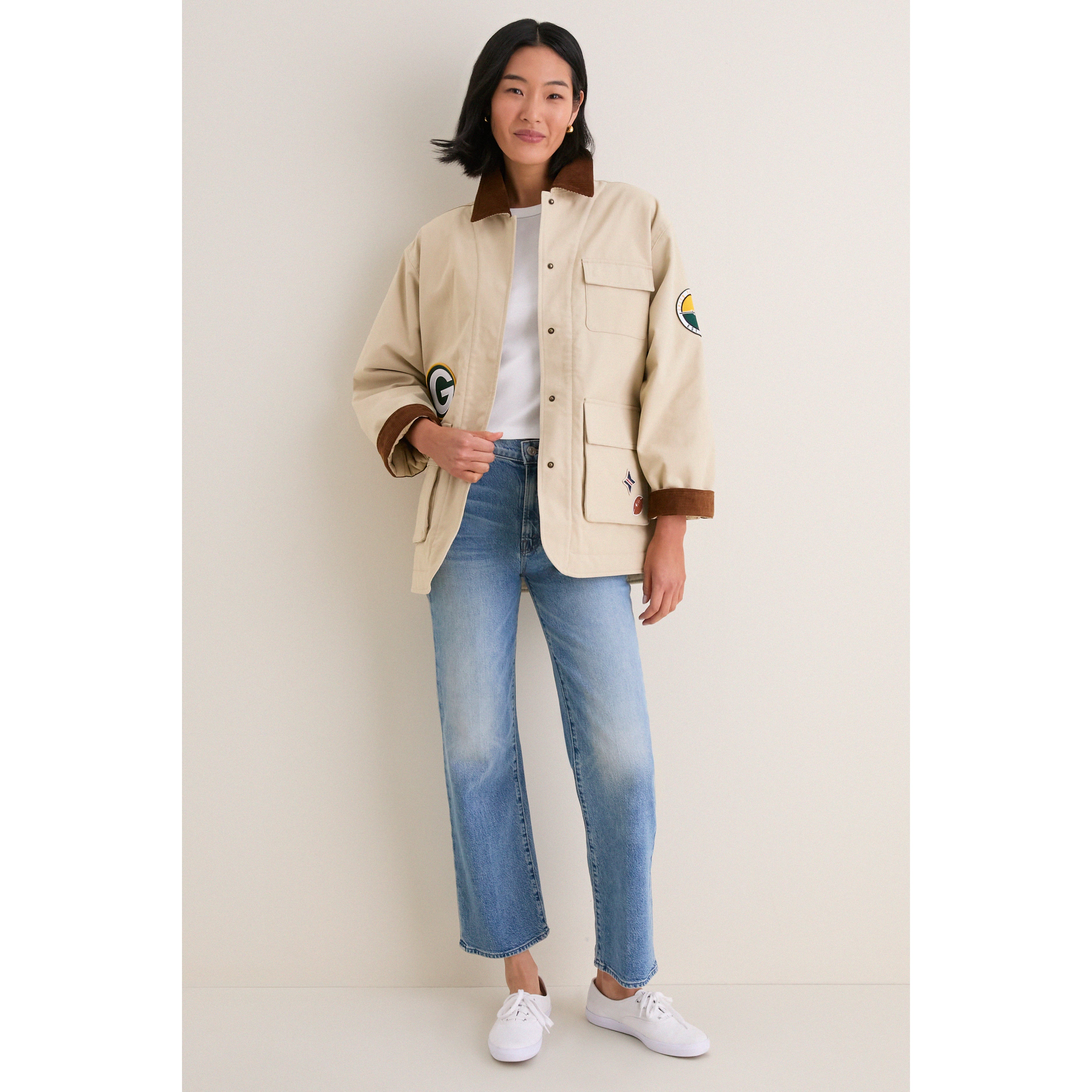 Veste de grange Tuckernuck Stone Green Bay Packers pour femmes, à boutons-pression.