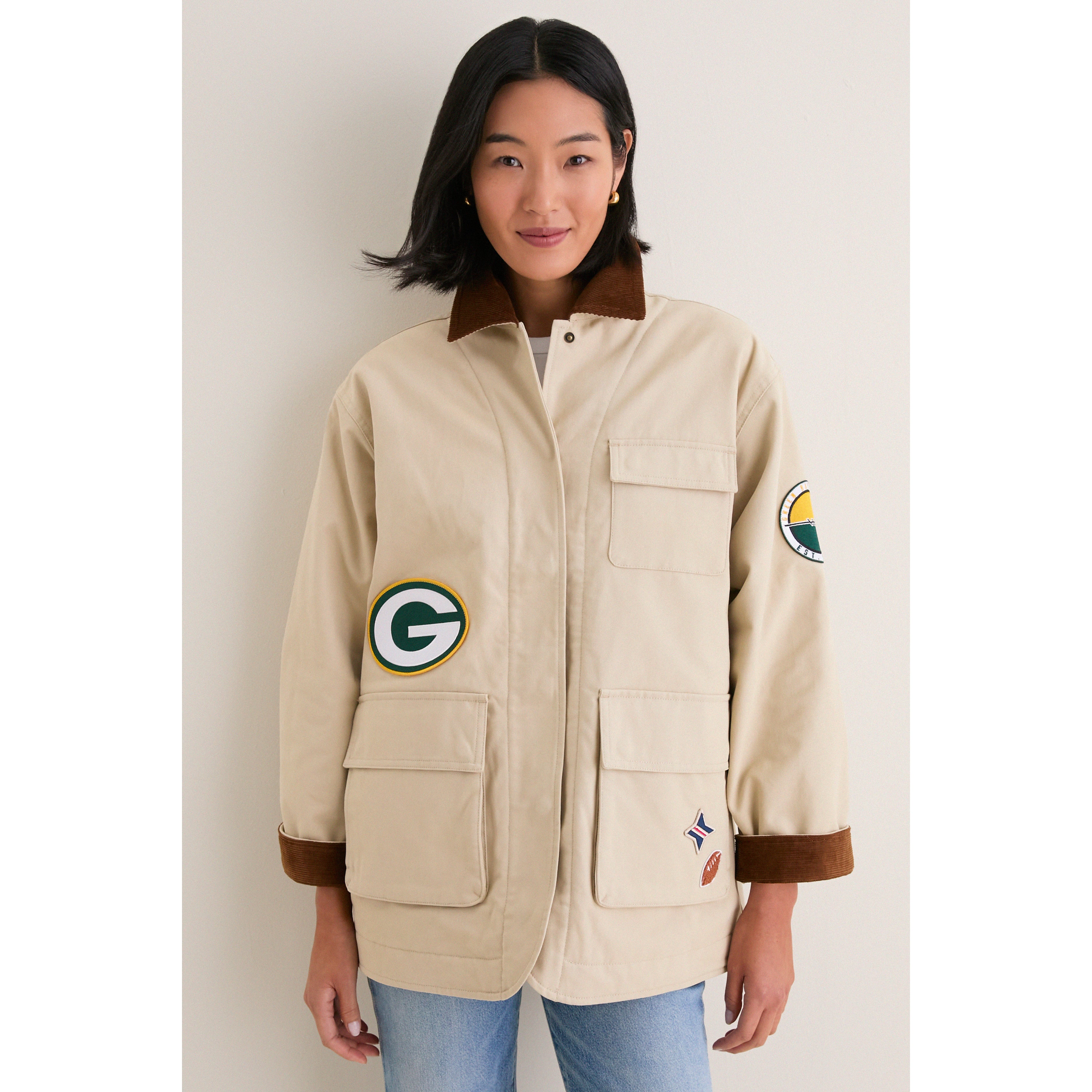 Veste de grange Tuckernuck Stone Green Bay Packers pour femmes, à boutons-pression.