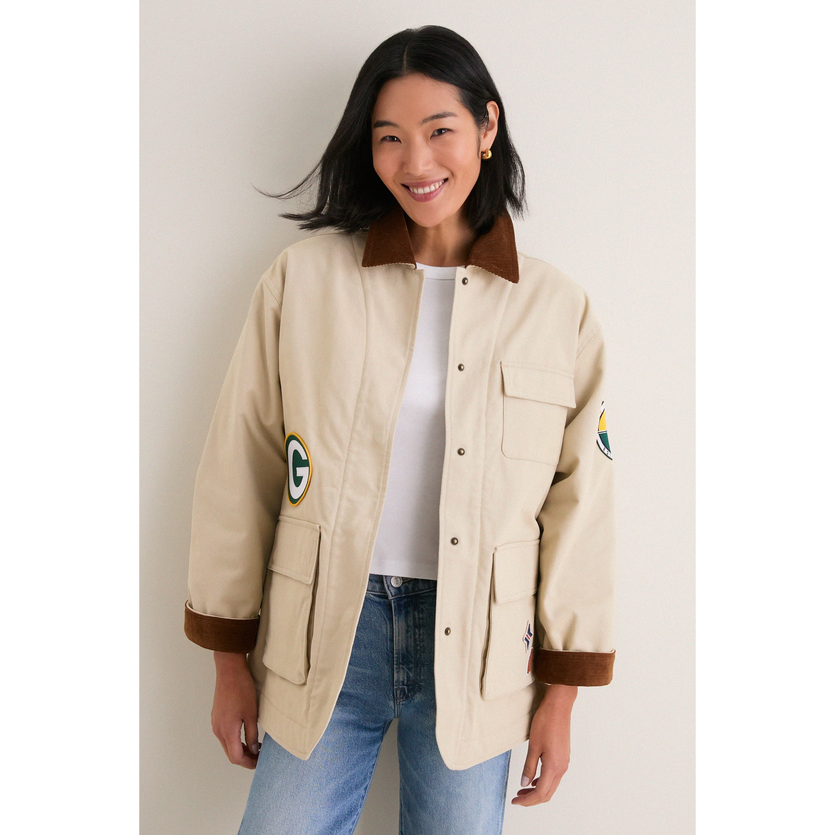 Veste de grange Tuckernuck Stone Green Bay Packers pour femmes, à boutons-pression.
