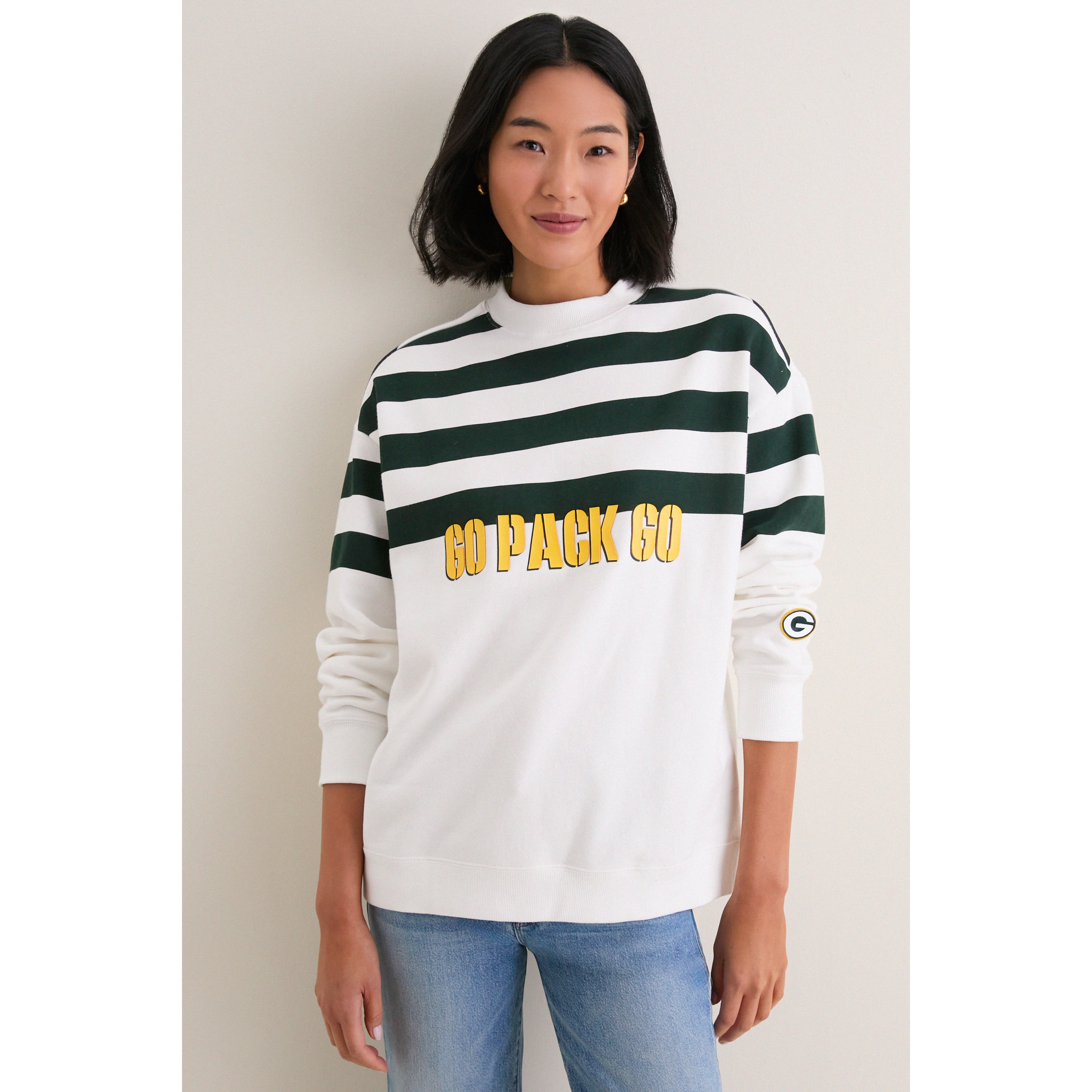 Sweat-shirt rayé blanc et vert Tuckernuck pour femme, Green Bay Packers