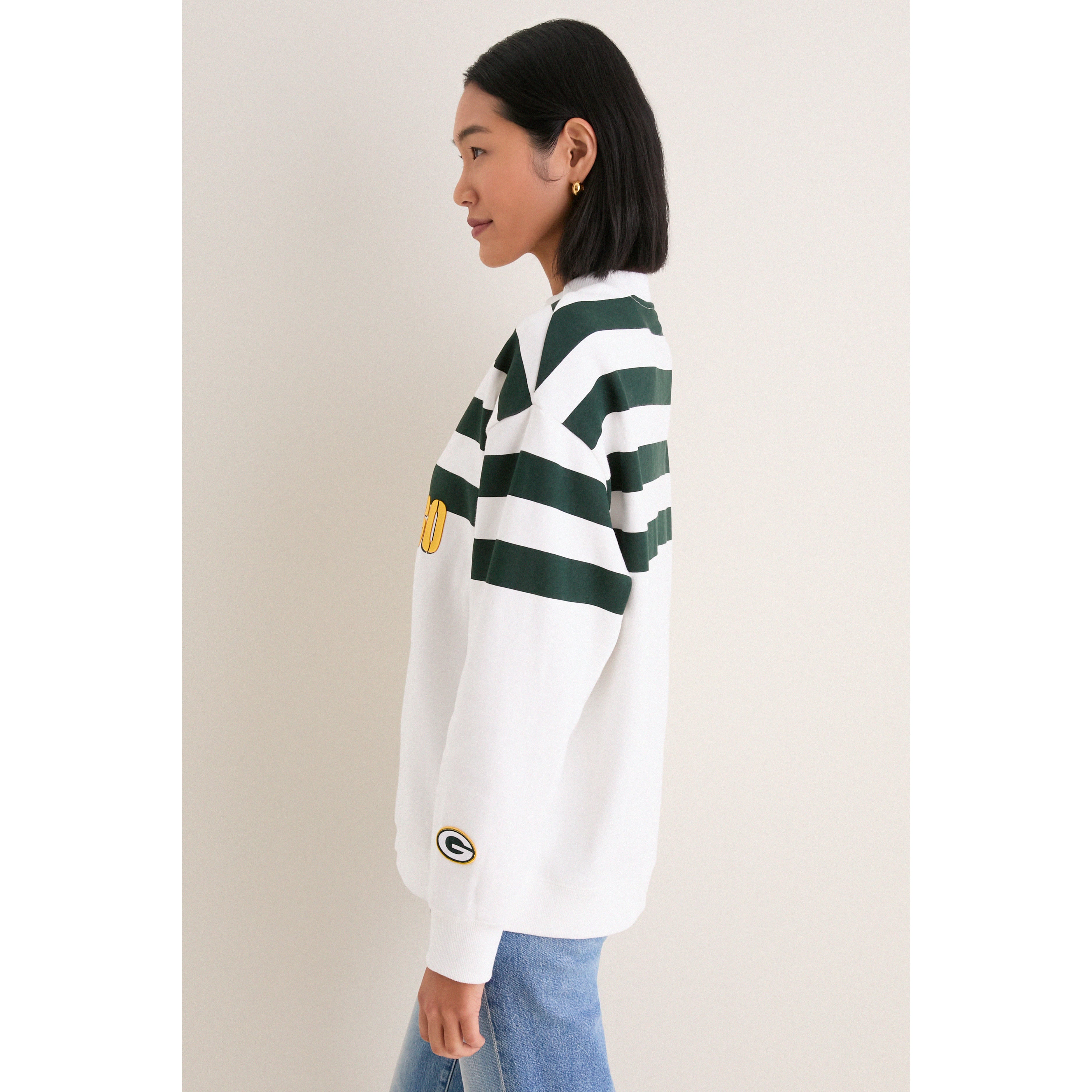 Sweat-shirt rayé blanc et vert Tuckernuck pour femme, Green Bay Packers