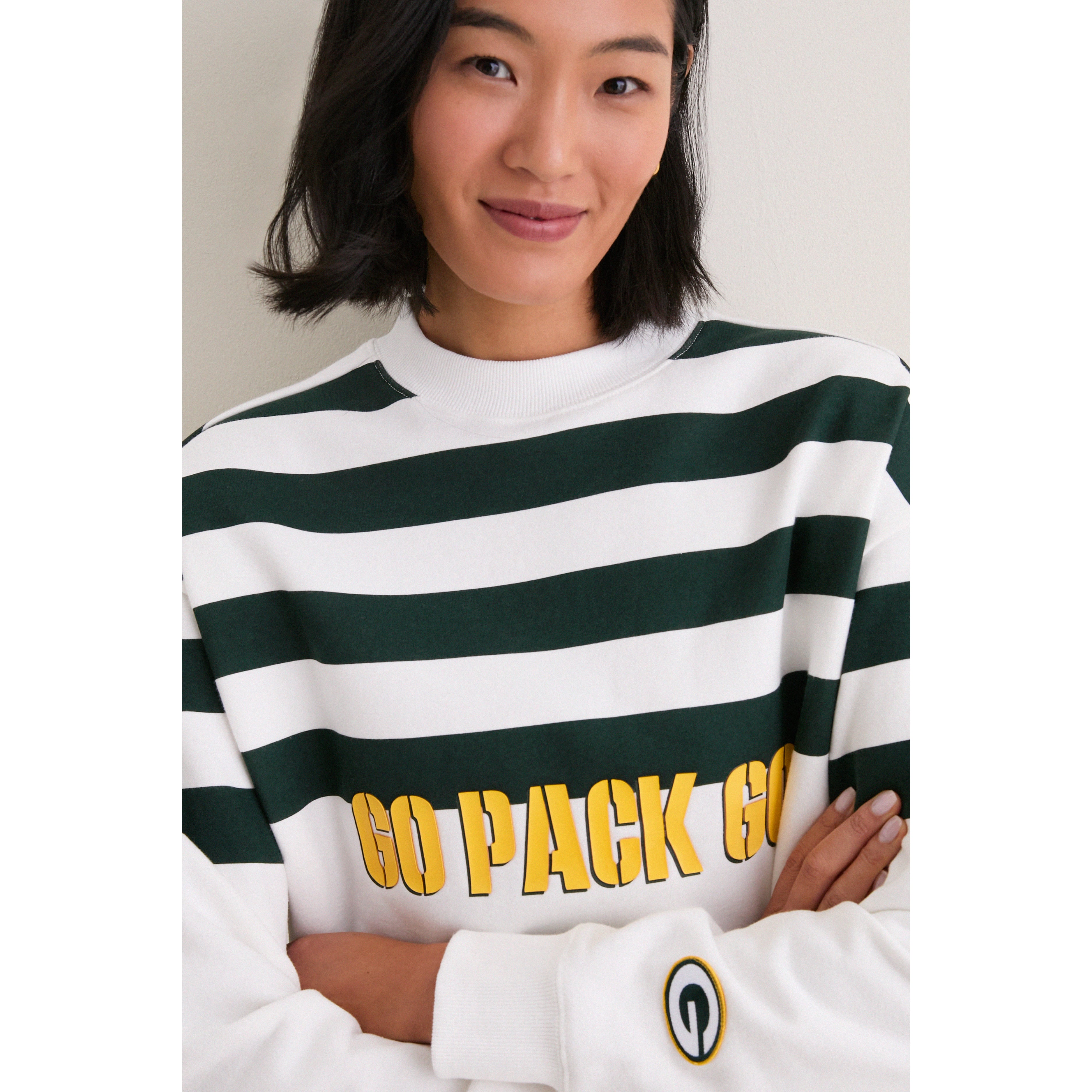 Sweat-shirt rayé blanc et vert Tuckernuck pour femme, Green Bay Packers