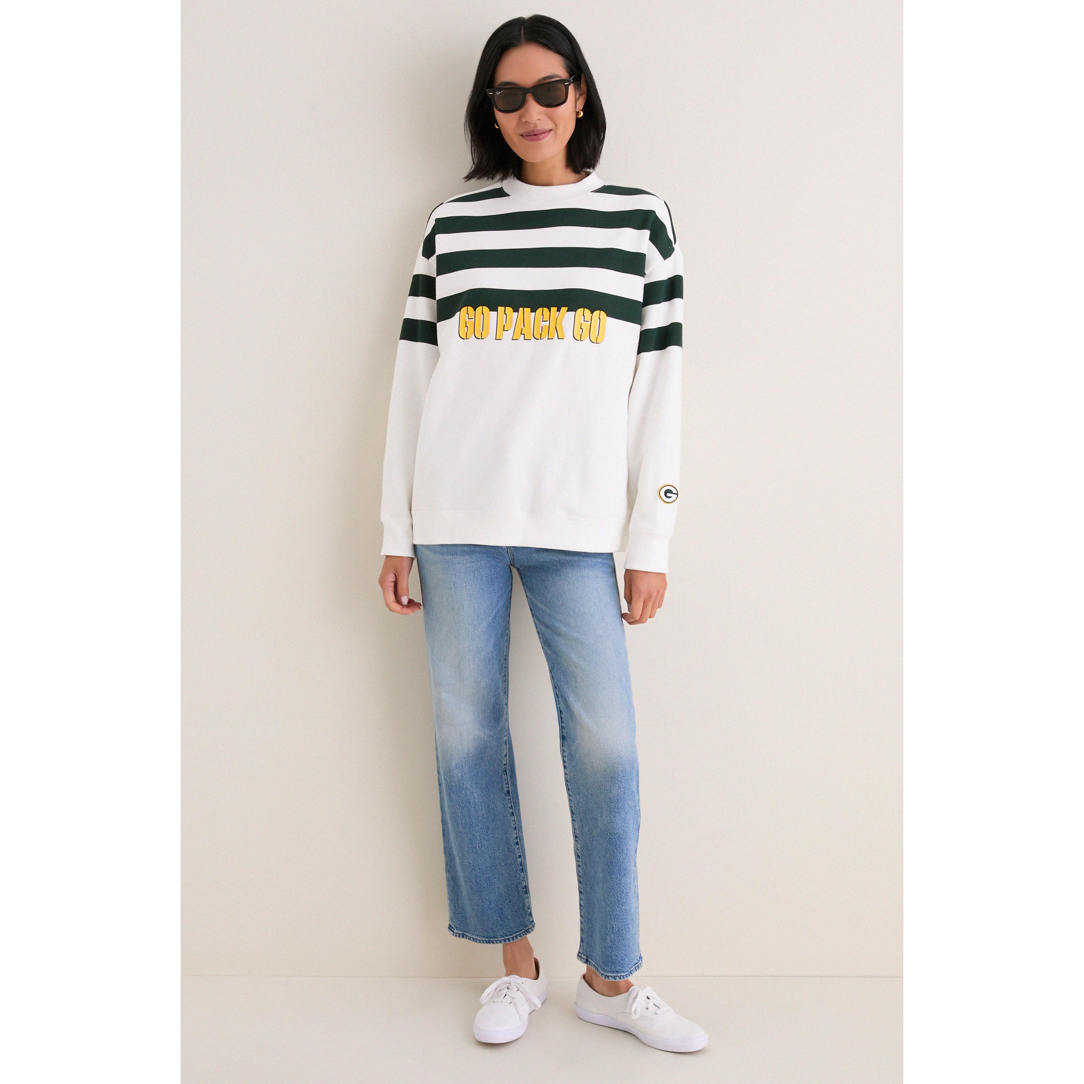 Sweat-shirt rayé blanc et vert Tuckernuck pour femme, Green Bay Packers