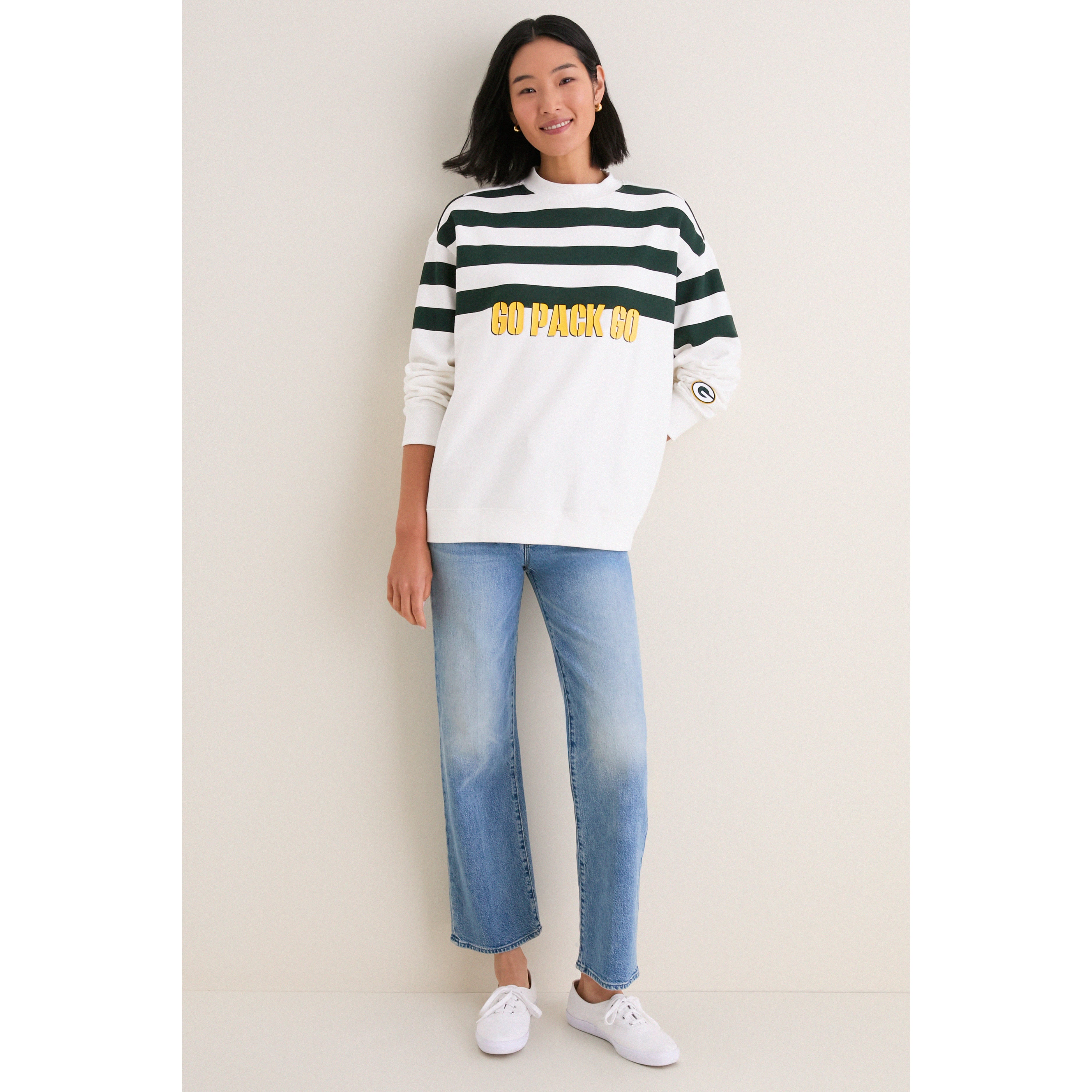 Sweat-shirt rayé blanc et vert Tuckernuck pour femme, Green Bay Packers