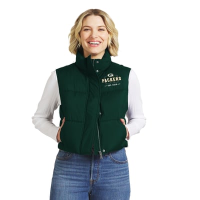  Green Bay Packers WEAR by Erin Andrews Women's Cropped Puffer Full-Zip Vest - Green