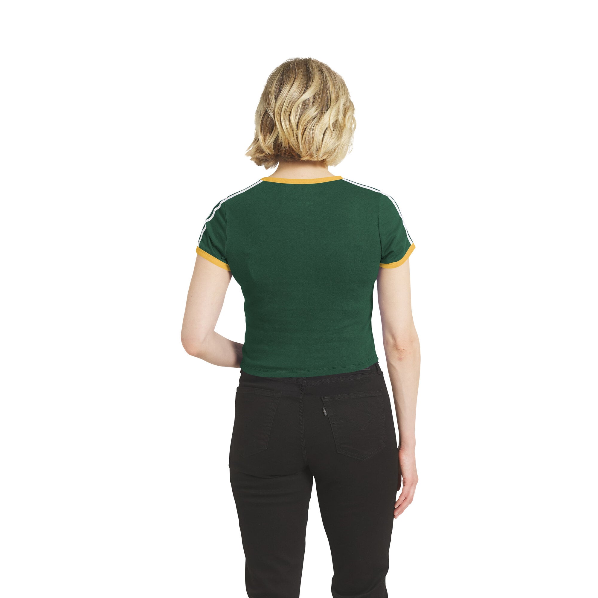 Women's WEAR by Erin Andrews Green Bay Packers Cropped Throwback Ringer Baby T-Shirt