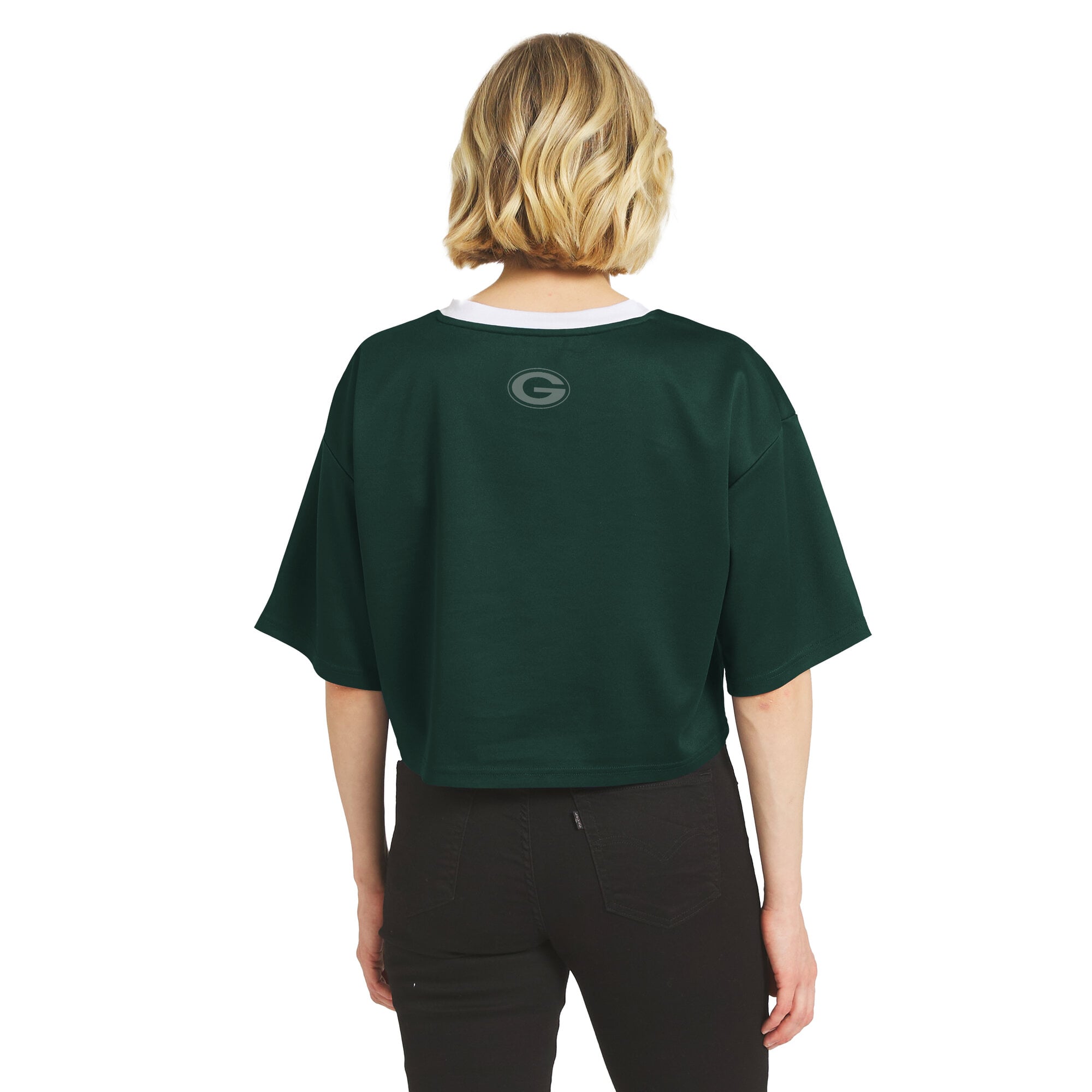 Women's WEAR by Erin Andrews Green Bay Packers Cropped V-Neck Jersey T-Shirt