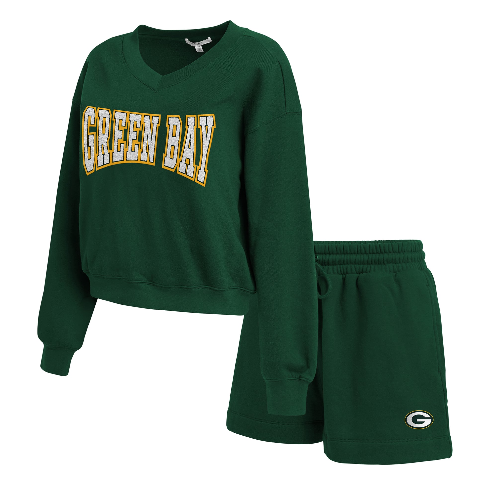 Women's WEAR by Erin Andrews Green Bay Packers Fleece V-Neck Lounge Set