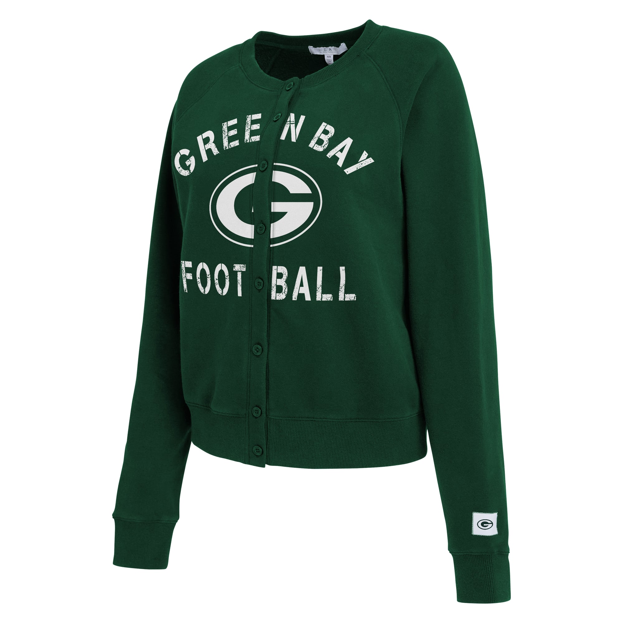 Women's WEAR by Erin Andrews  Green Bay Packers Heathered Crew Cardigan Sweater