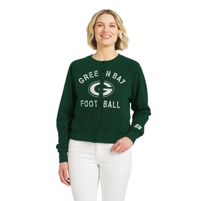  Green Bay Packers WEAR by Erin Andrews Women's Heathered Crew Cardigan Sweater - Green