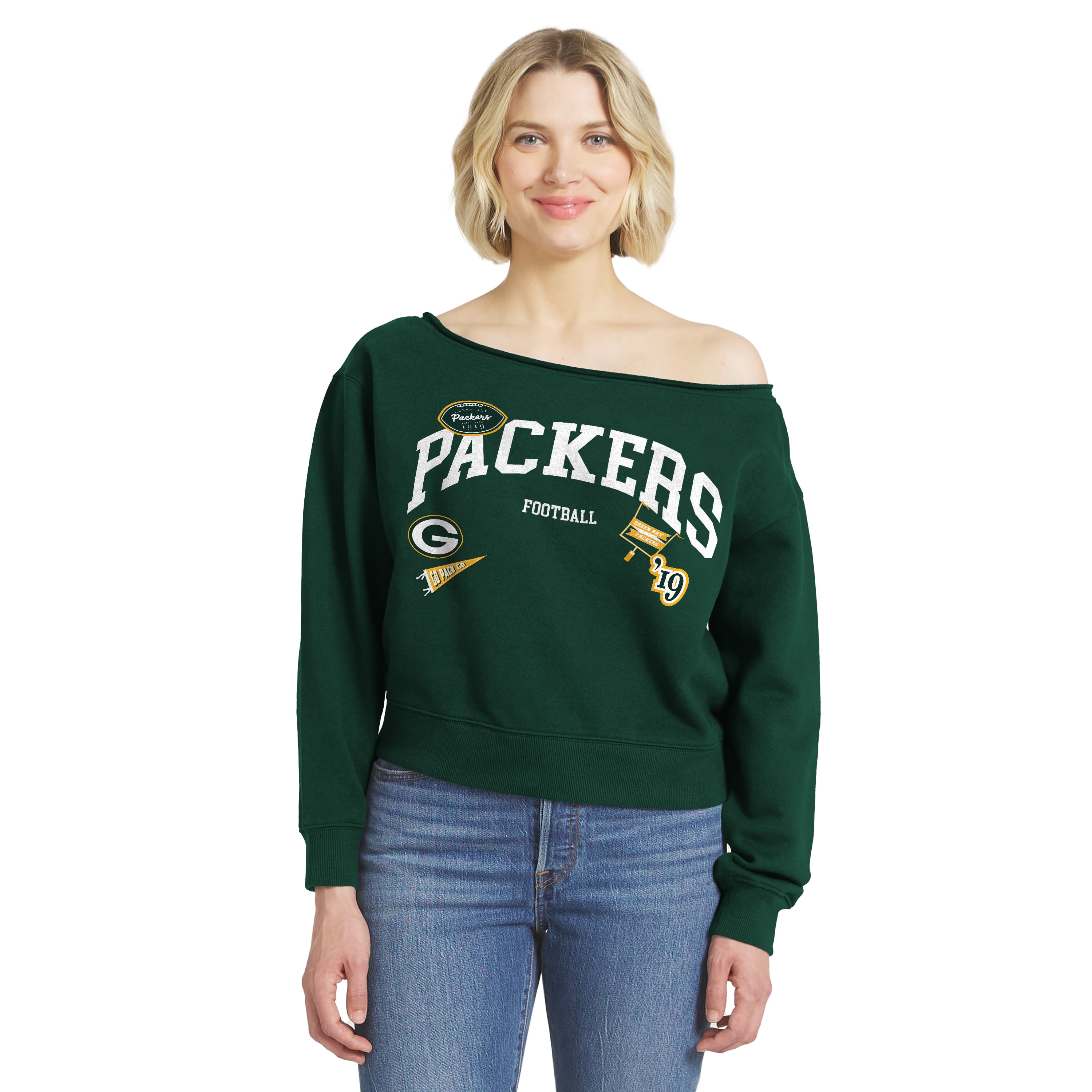 Women's WEAR by Erin Andrews Green Bay Packers Off-the-Shoulder Sweatshirt