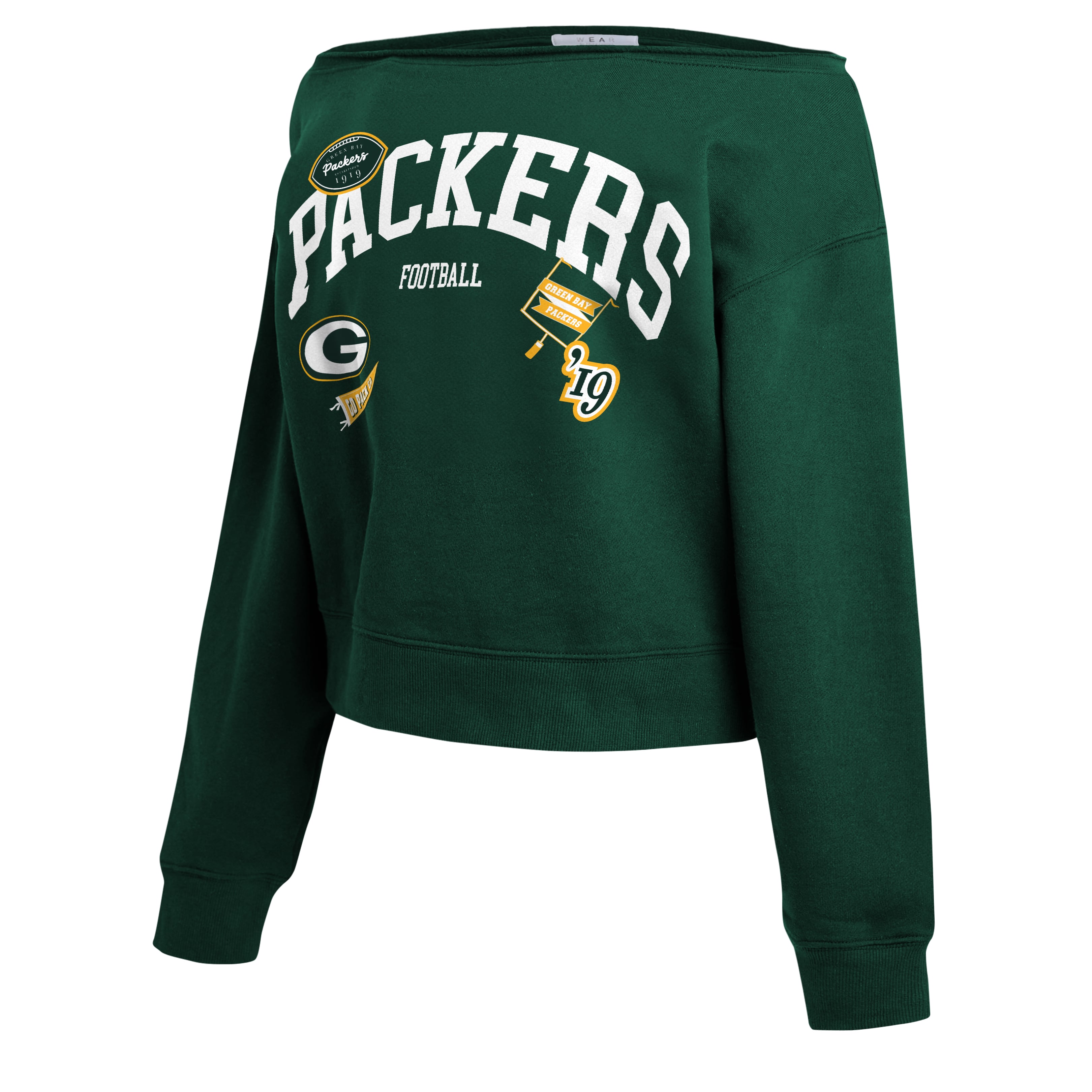 Women's WEAR by Erin Andrews Green Bay Packers Off-the-Shoulder Sweatshirt