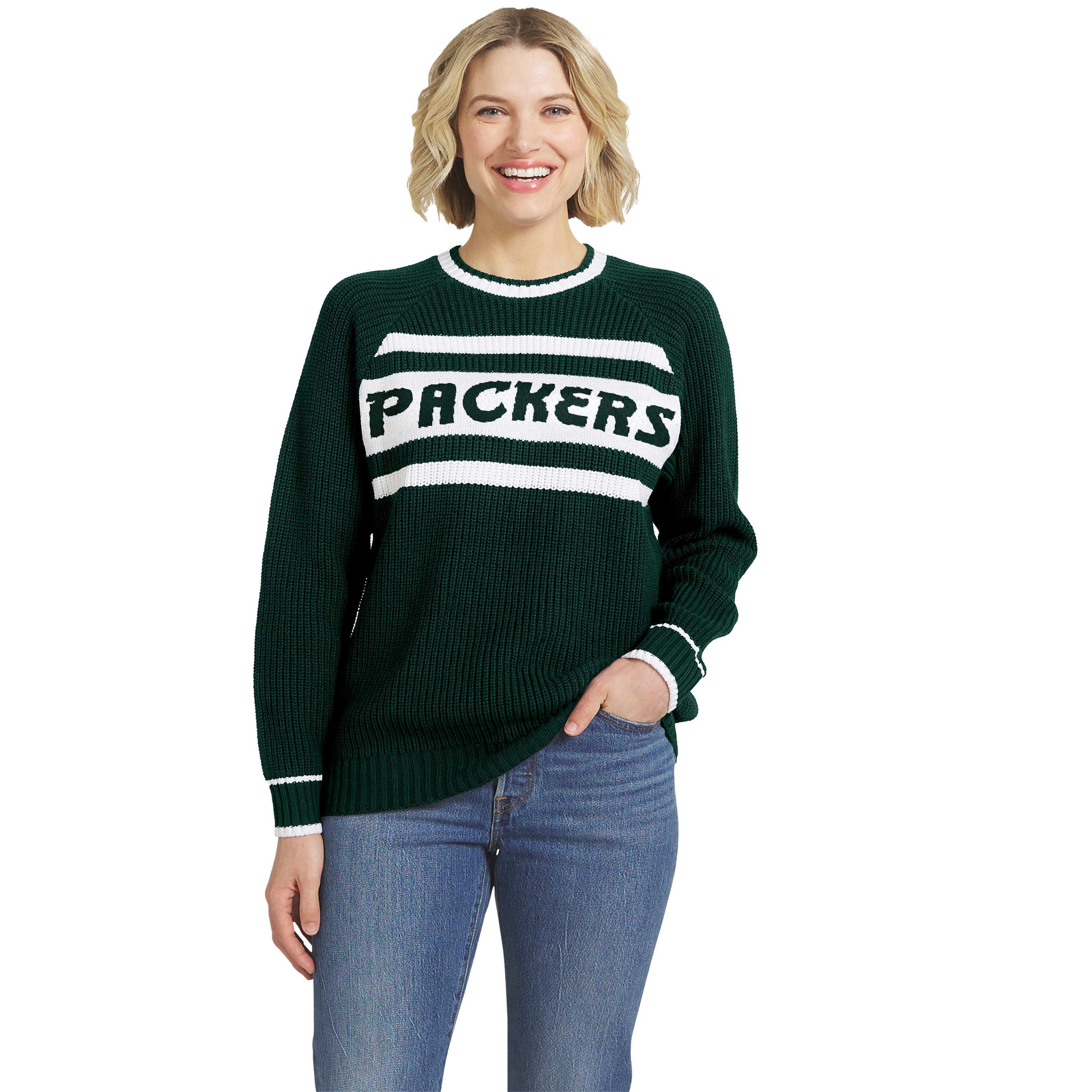 Green Bay Packers WEAR by Erin Andrews Women's Raglan Shaker Sweater ...