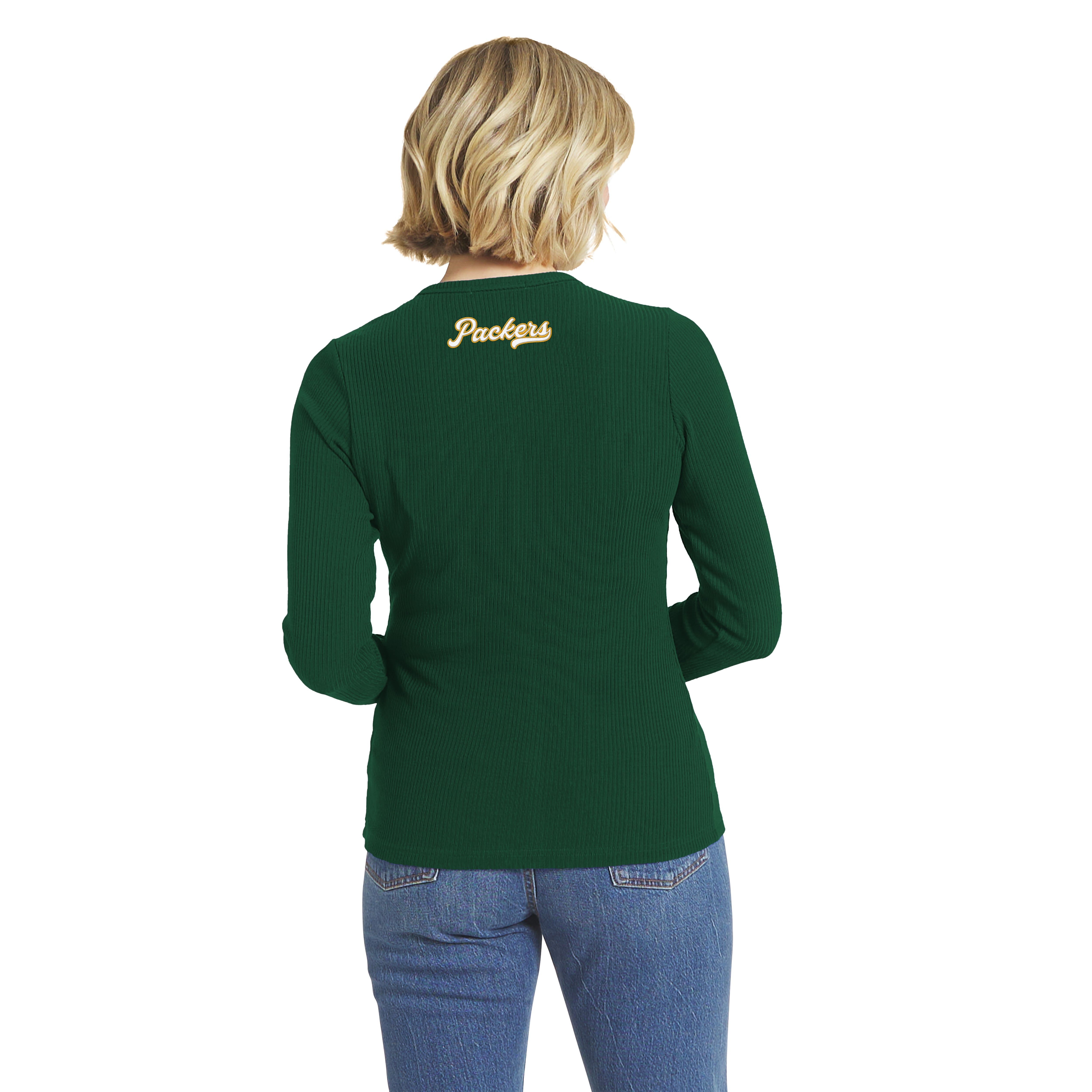 Women's WEAR by Erin Andrews Green Bay Packers Ribbed Full-Button Cardigan Sweater