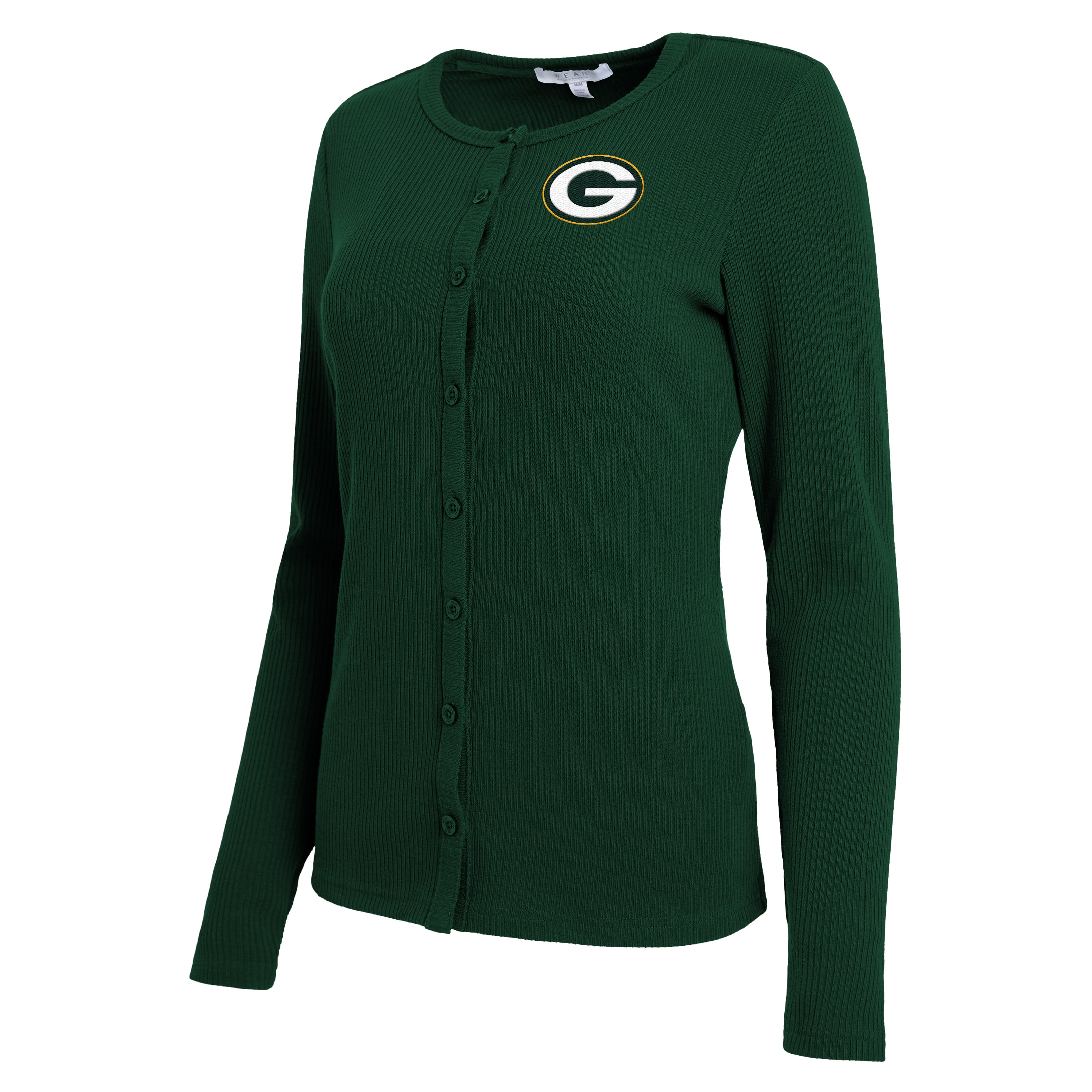 Women's WEAR by Erin Andrews Green Bay Packers Ribbed Full-Button Cardigan Sweater