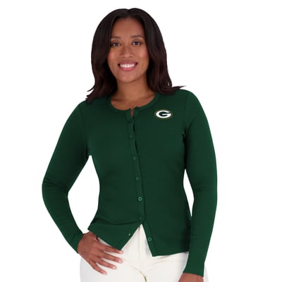  Green Bay Packers WEAR by Erin Andrews Women's Ribbed Full-Button Cardigan Sweater - Green