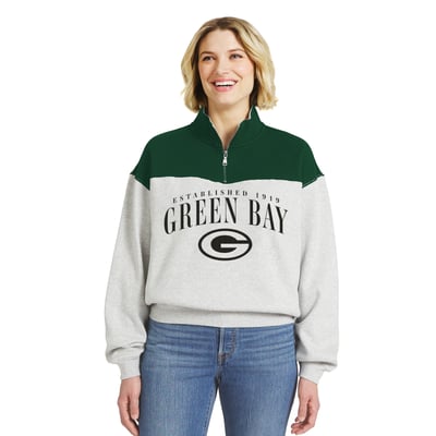  Green Bay Packers WEAR by Erin Andrews Women's Colorblock Half-Zip Pullover - Heather Gray