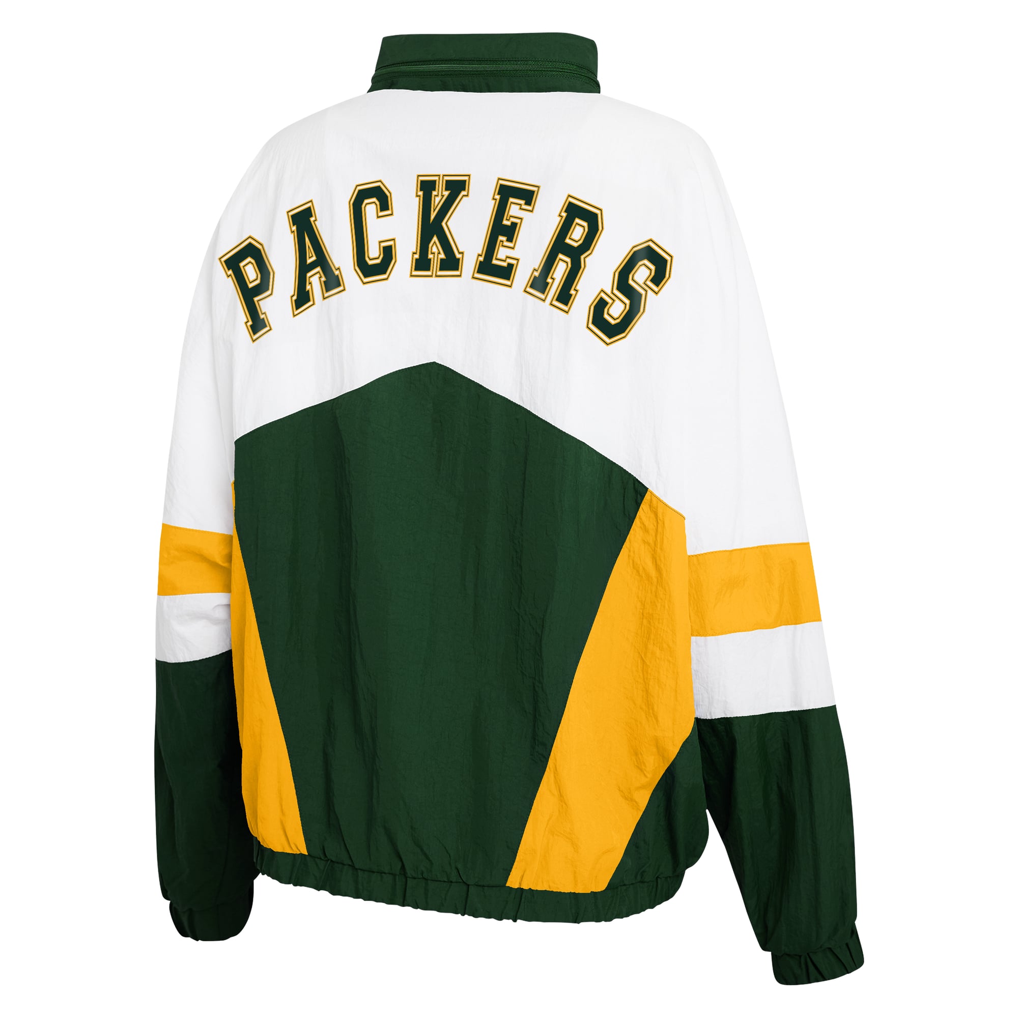 Women's WEAR by Erin Andrews White/Green Green Bay Packers Crinkle Full-Snap Hooded Windbreaker Jacket