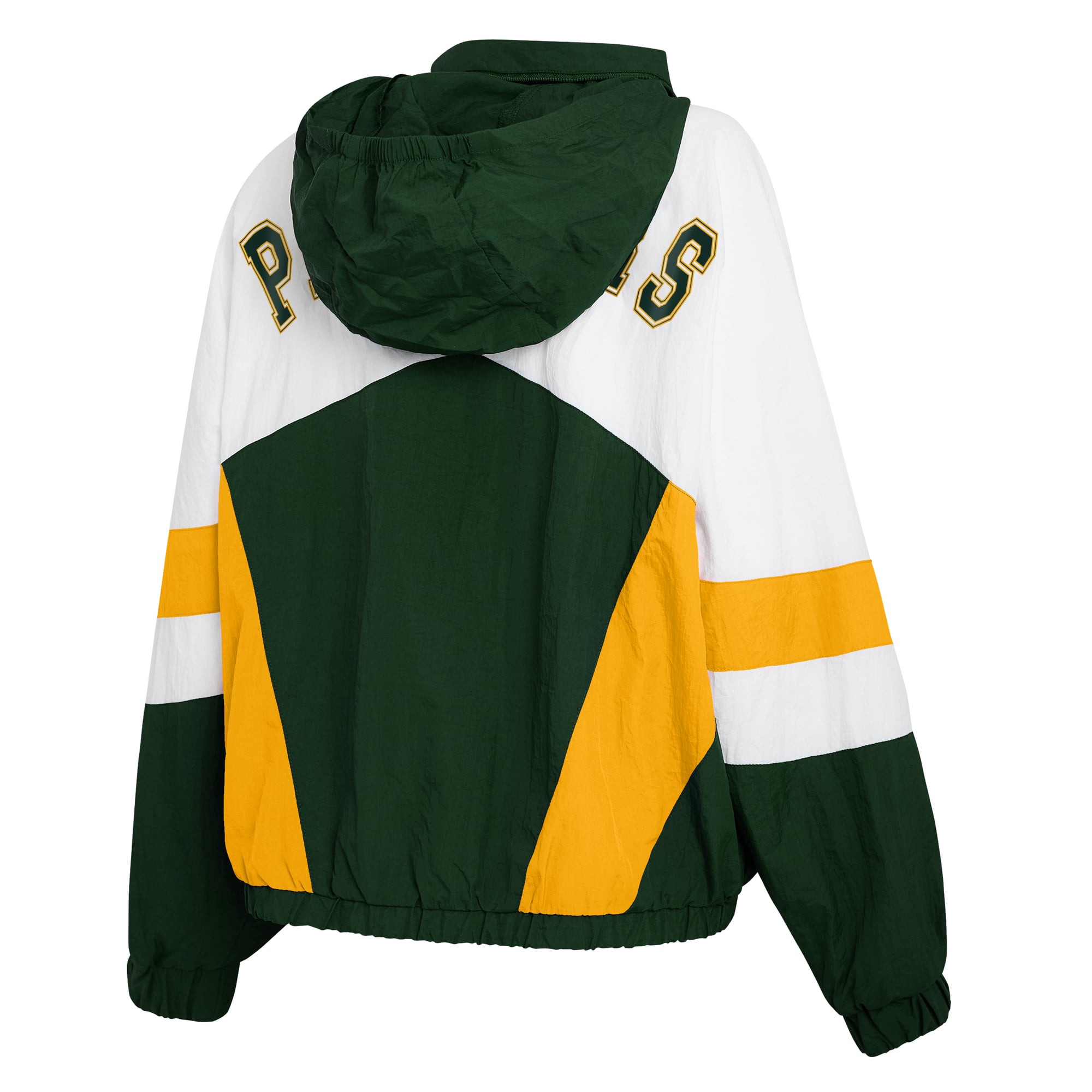 Women's WEAR by Erin Andrews White/Green Green Bay Packers Crinkle Full-Snap Hooded Windbreaker Jacket
