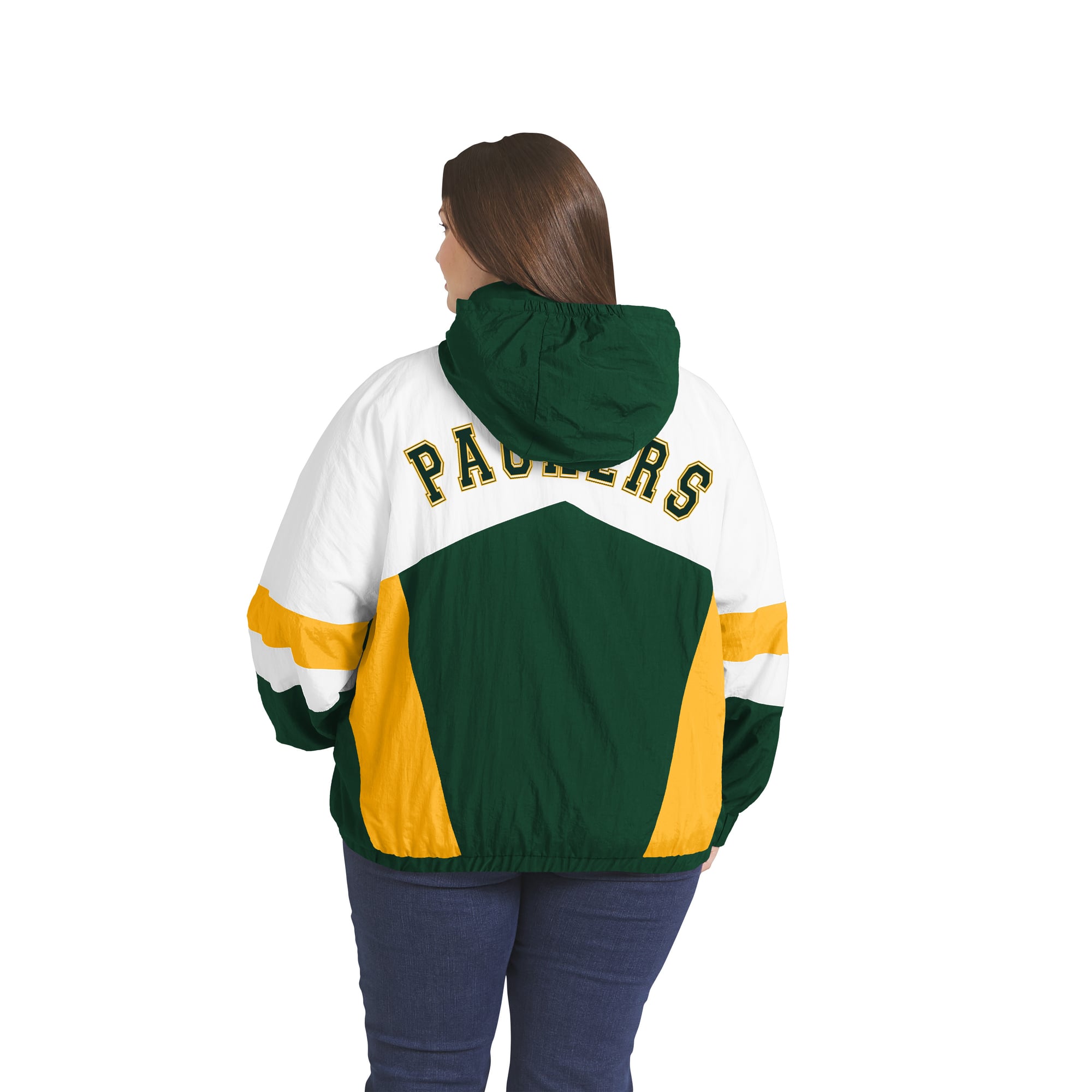 Women's WEAR by Erin Andrews  White/Green Green Bay Packers Plus Crinkle Full-Zip Hooded Windbreaker