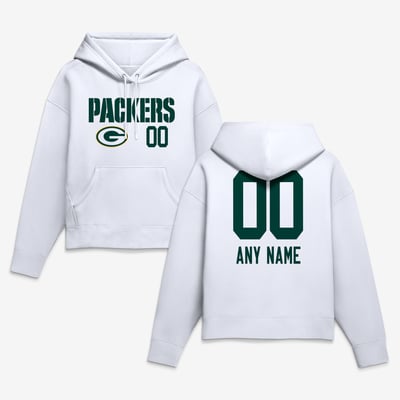 Green Bay Packers Women's Touchdown Wordmark Personalized Name & Number Hoodie - White