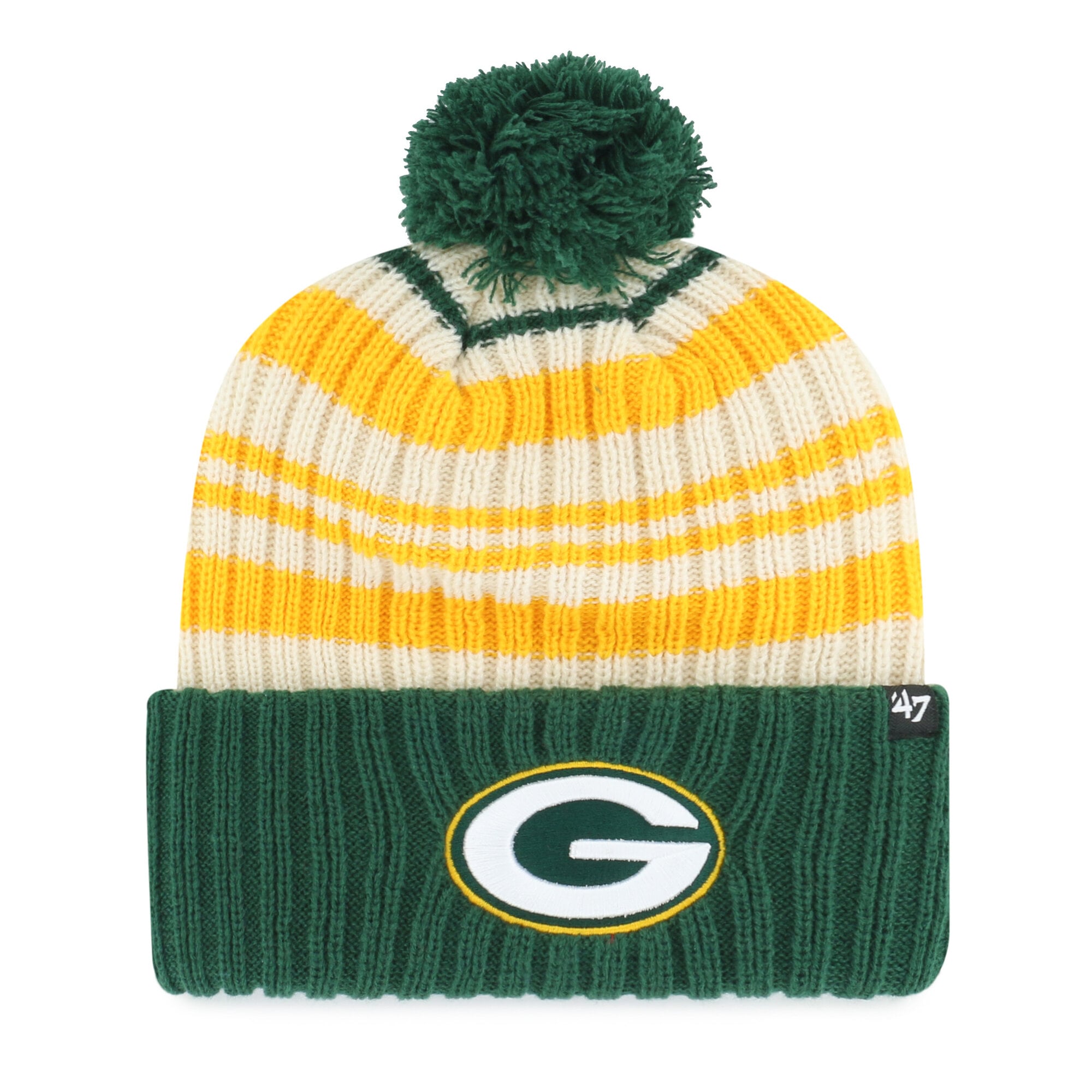 Bonnet tricoté à revers Snow Fort des Green Bay Packers, modèle 47, avec pompon
